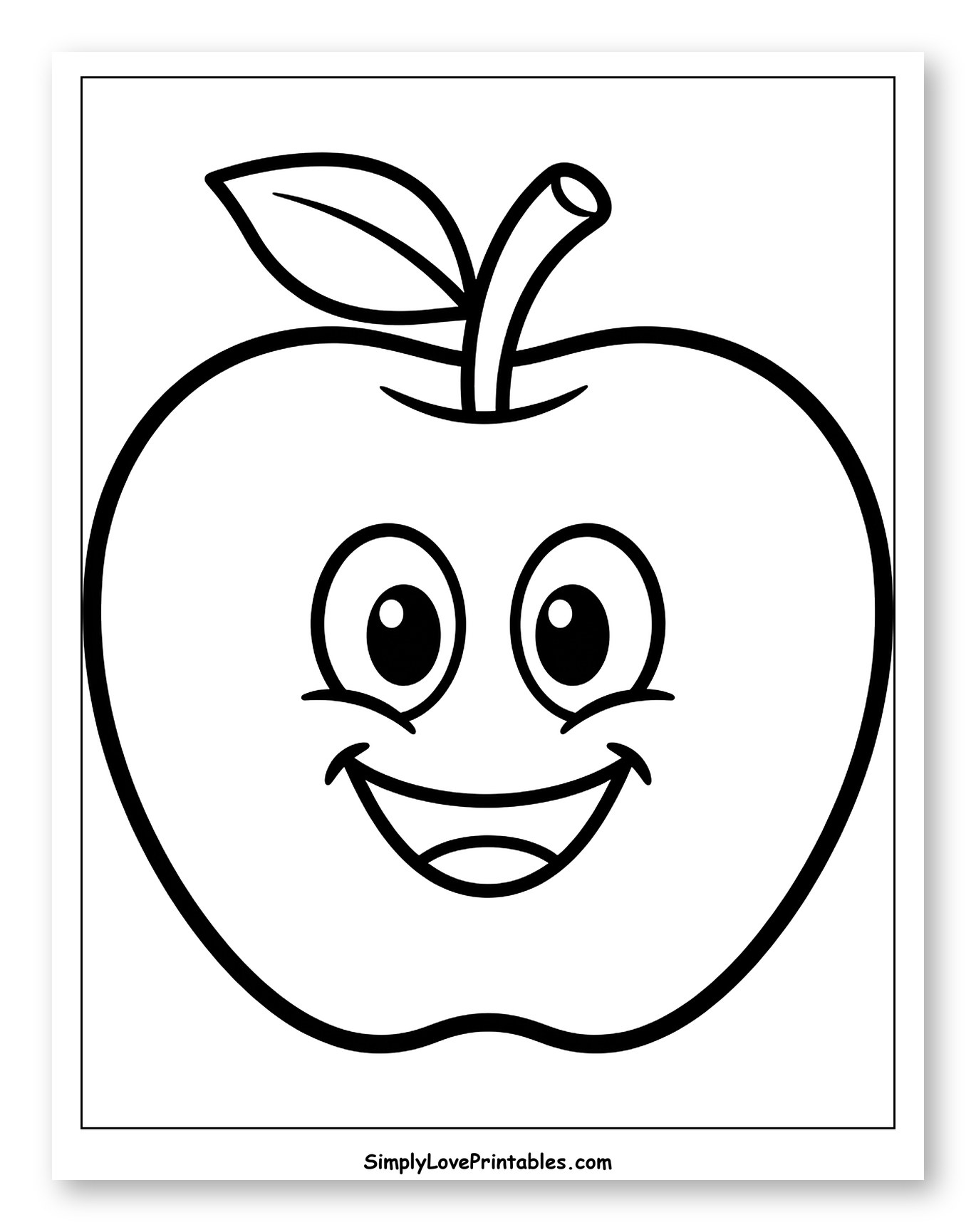 Smiling Cartoon Apple with a Leaf