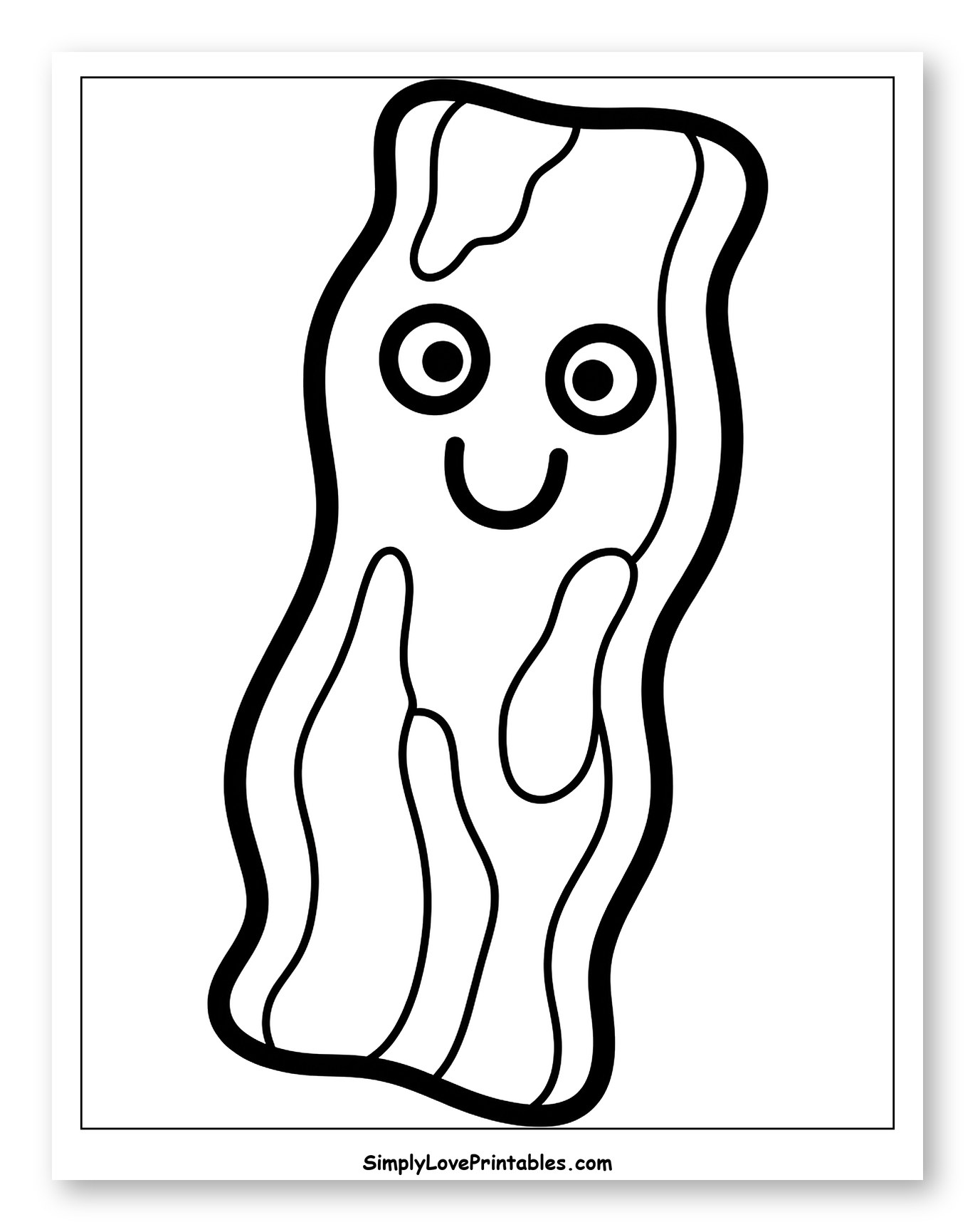 Smiling Cartoon Bacon Strip Character Coloring Sheet for Toddlers
