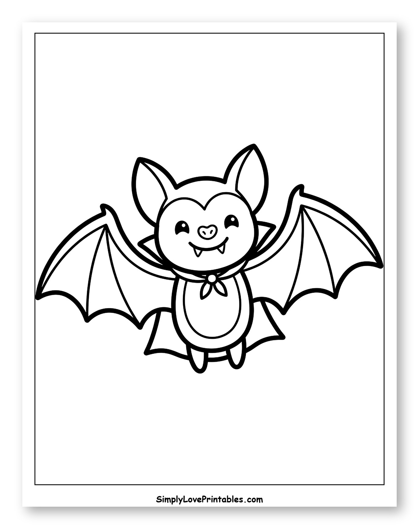 Smiling Cartoon Bat for Halloween Coloring Page for Toddlers