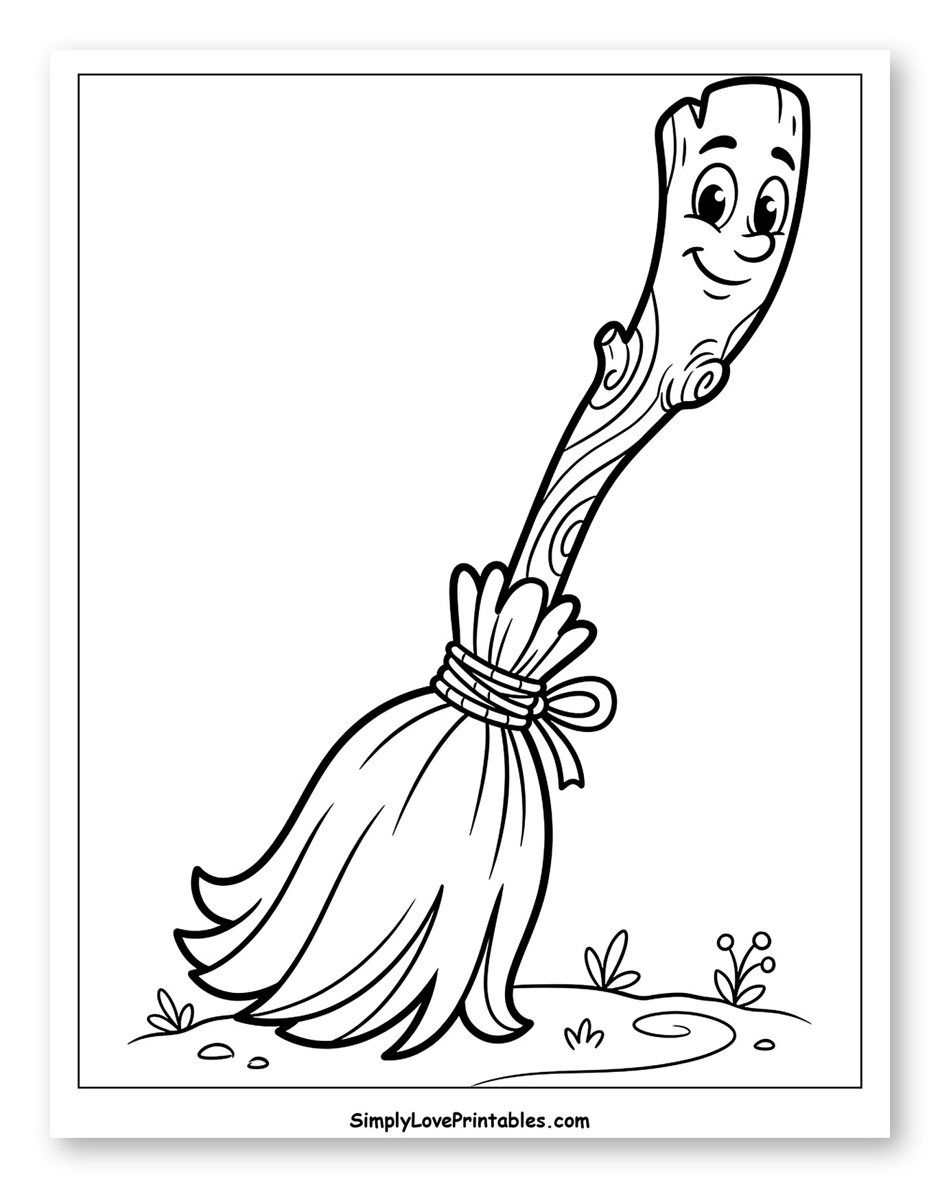 Smiling Cartoon Broom on the Ground