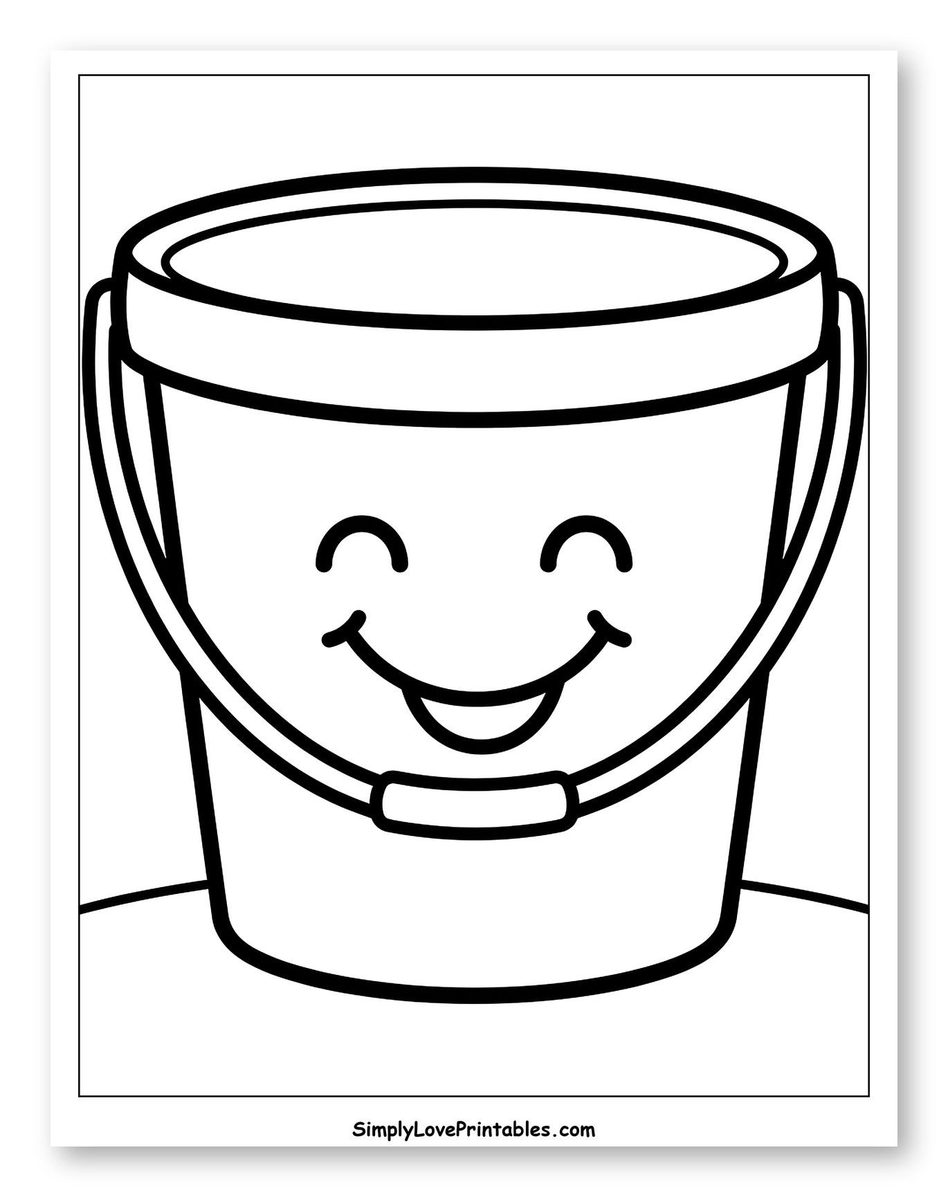 Smiling Cartoon Bucket with Handle to Color for Toddlers