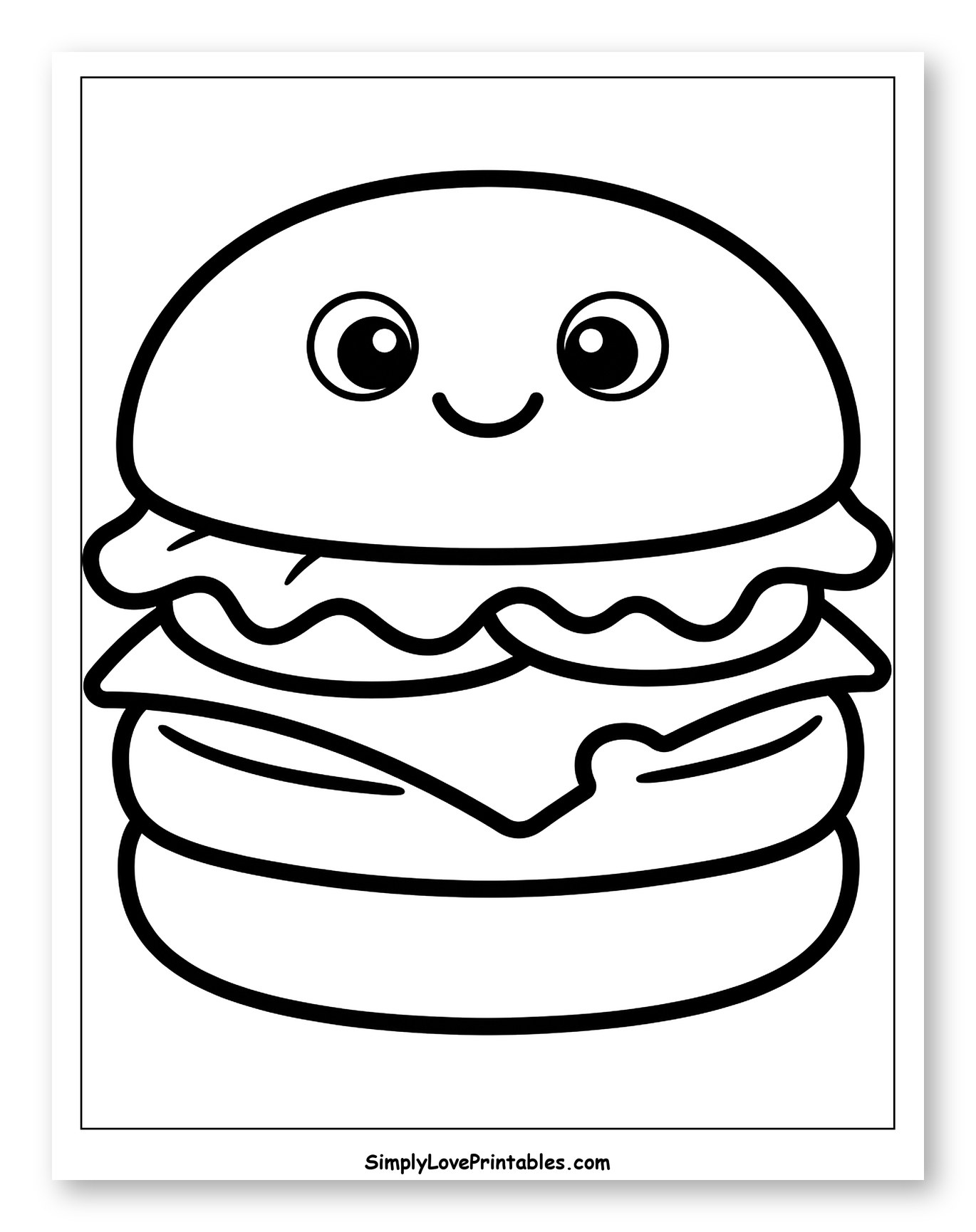 Smiling Cartoon Burger with Lettuce and Cheese
