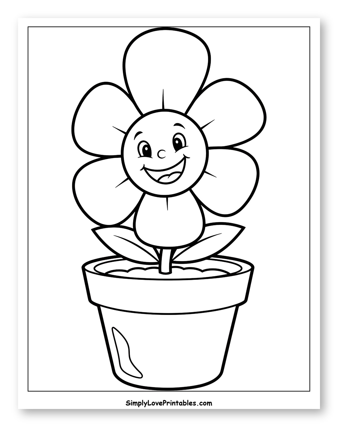 Smiling Cartoon Flower in a Pot to Color for Toddlers