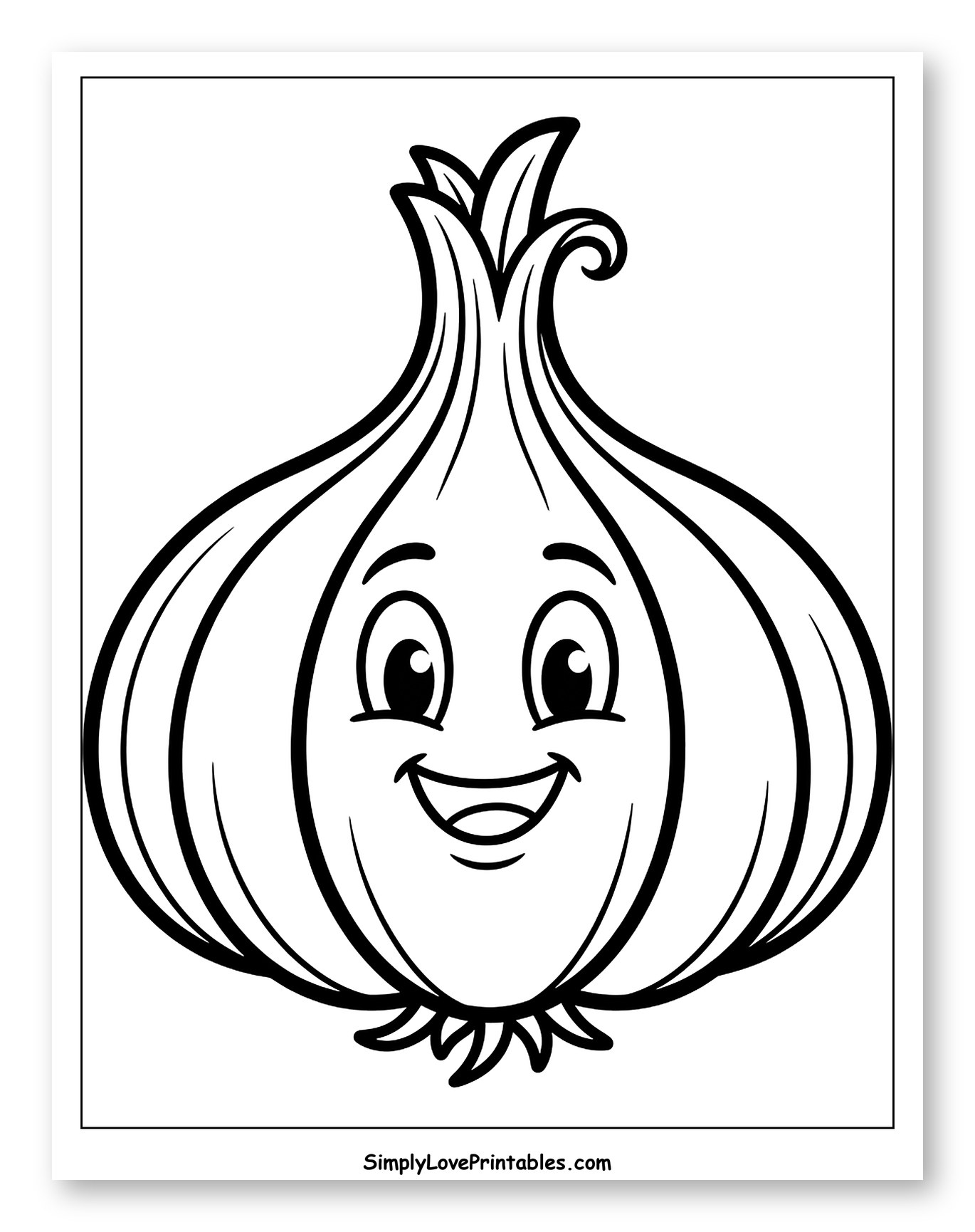 Smiling Cartoon Garlic Bulb Character Coloring Page for Toddlers