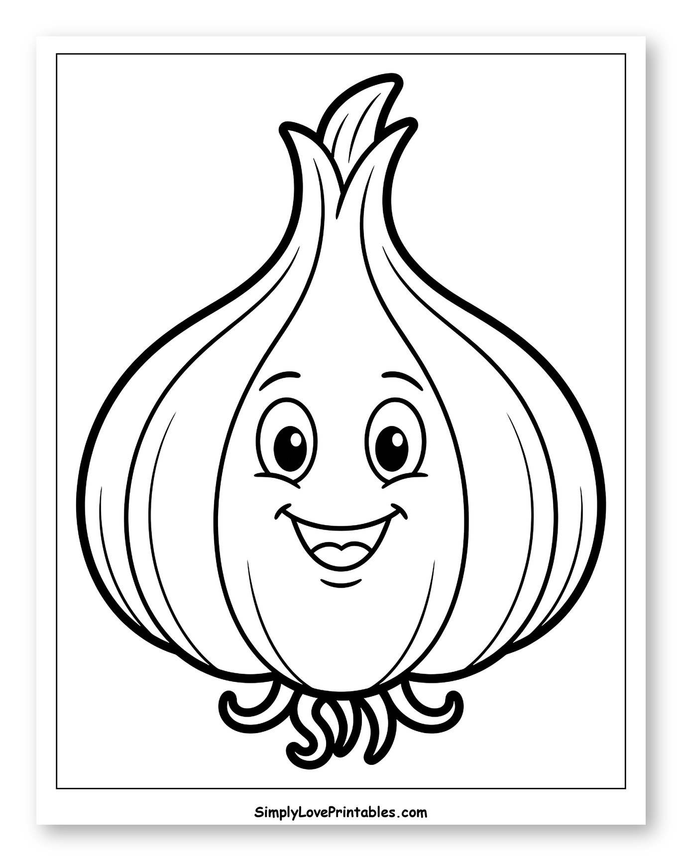 Smiling Cartoon Garlic Character Coloring Page for Toddlers