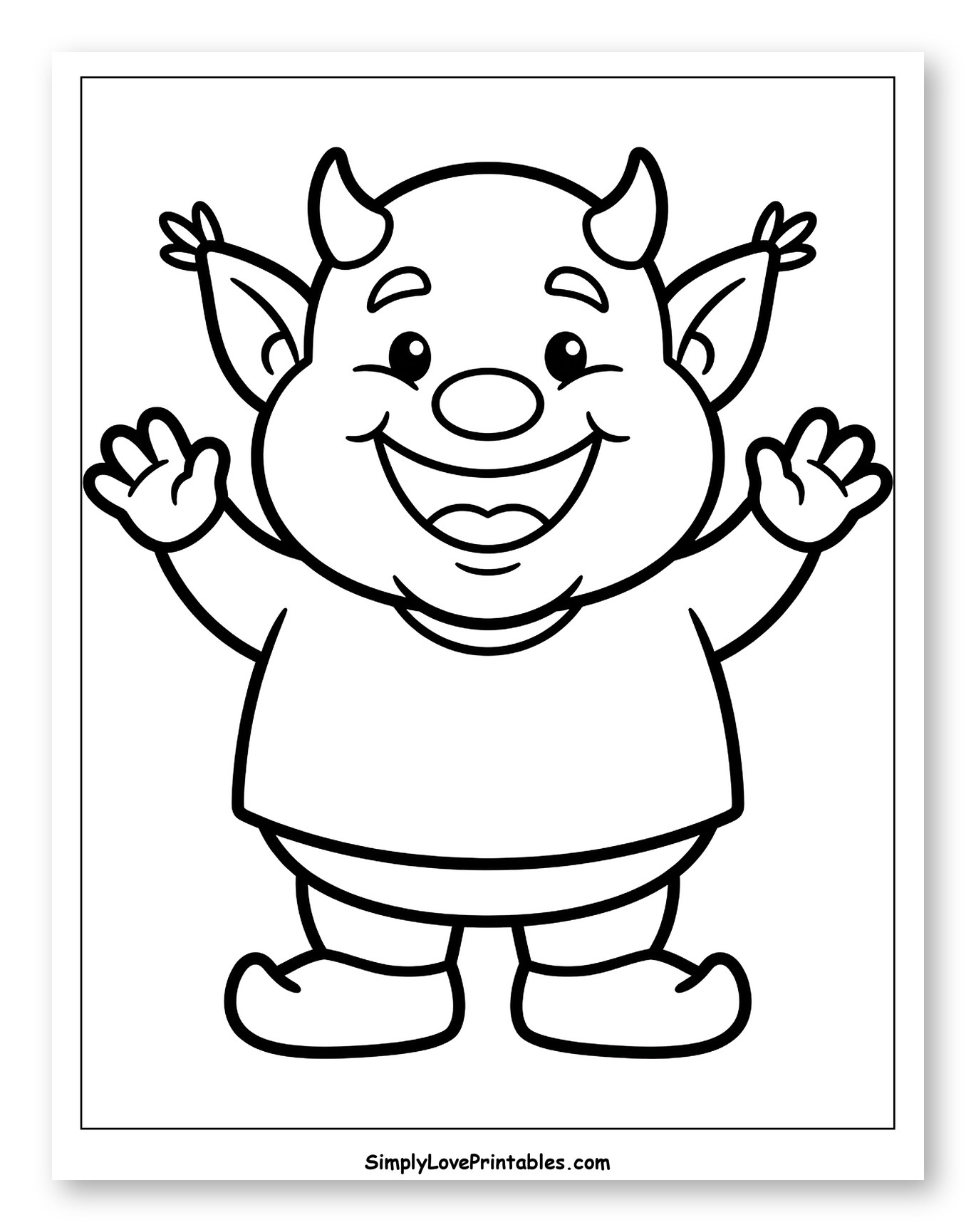 Smiling Cartoon Goblin Waving Coloring Sheet for Toddlers
