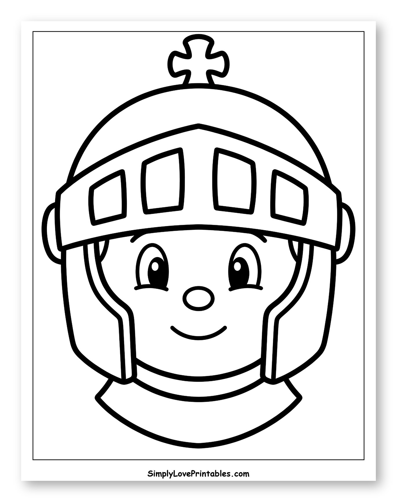 Smiling Cartoon Knight in Helmet Coloring Page for Toddlers