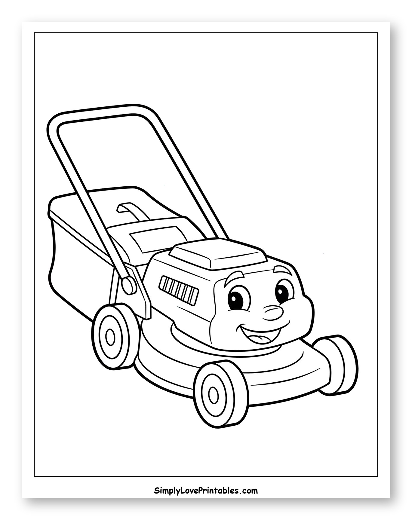 Smiling Cartoon Lawn Mower Character