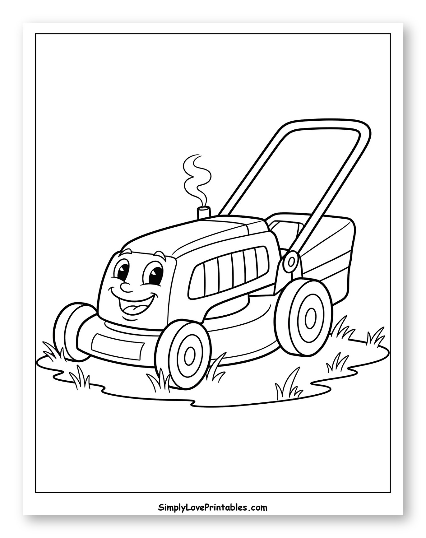 Smiling Cartoon Lawn Mower on Grass
