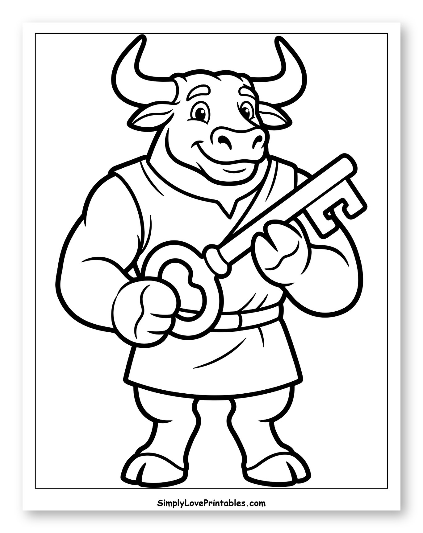 Smiling Cartoon Minotaur Holding a Large Key