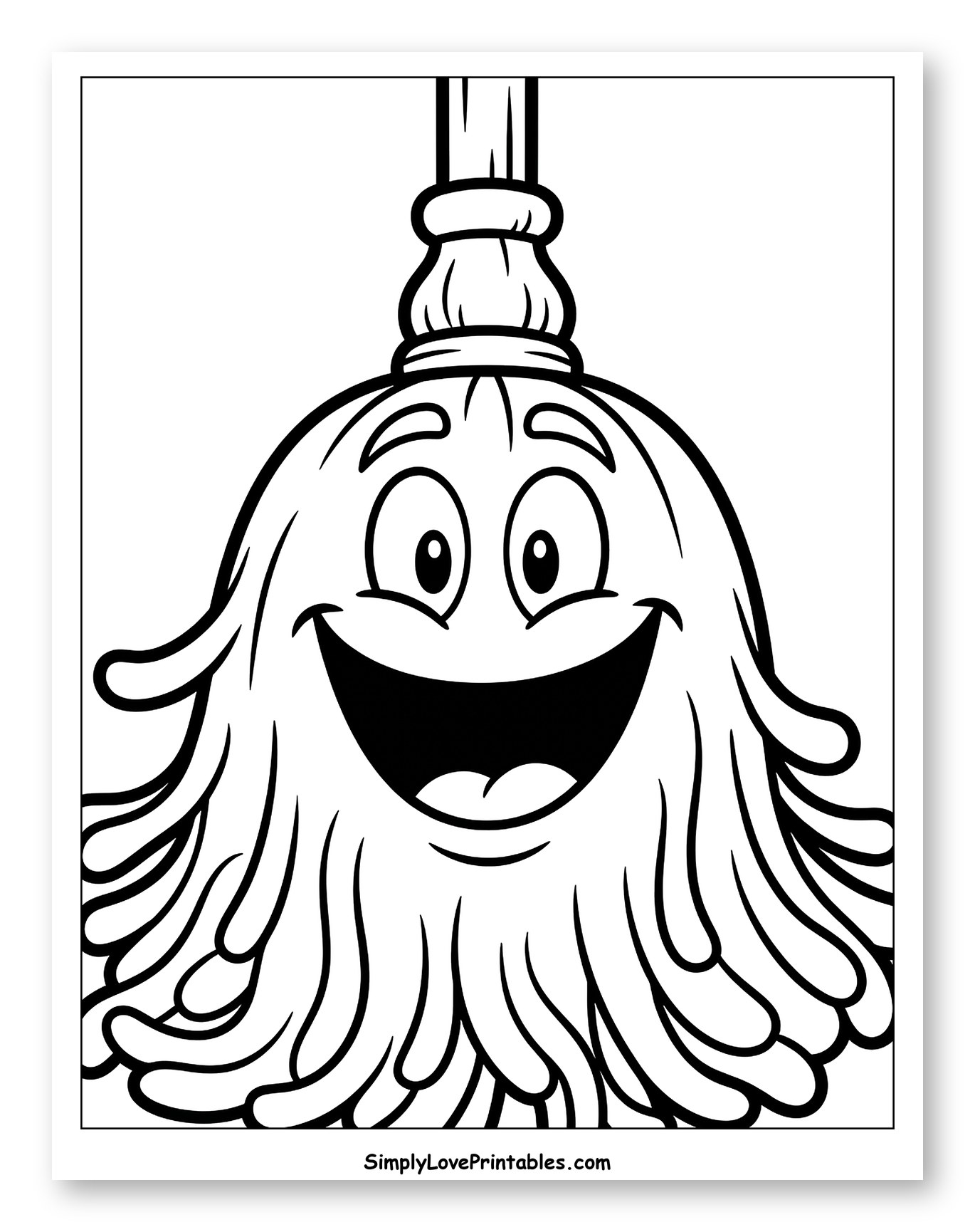 Smiling Cartoon Mop Character Coloring Page for Toddlers