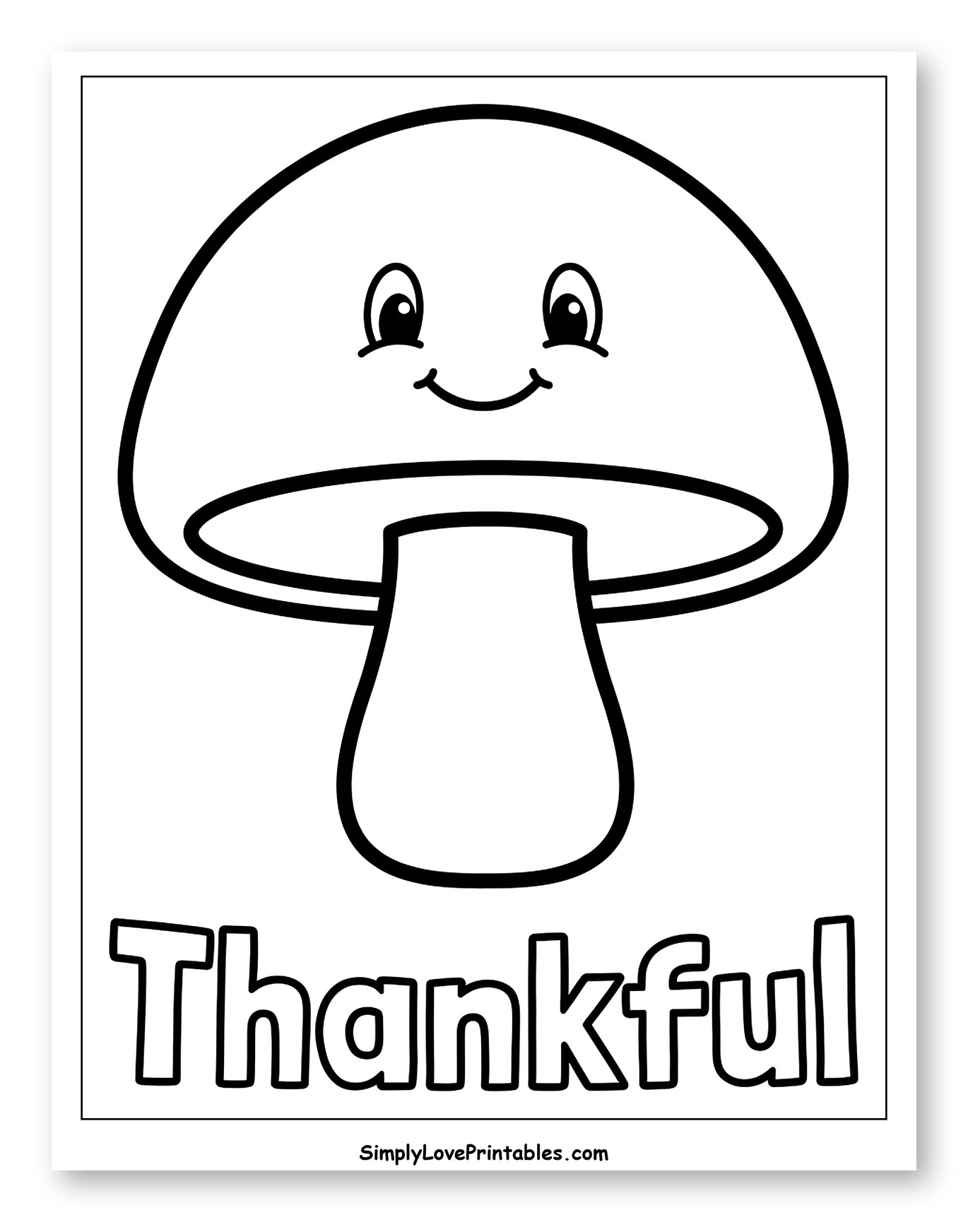 Smiling Cartoon Mushroom and Thankful Text