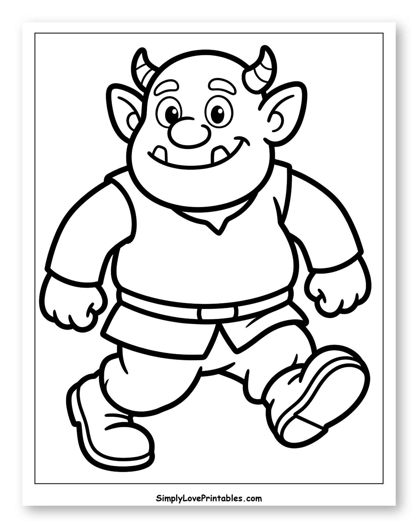 Smiling Cartoon Ogre Taking a Step