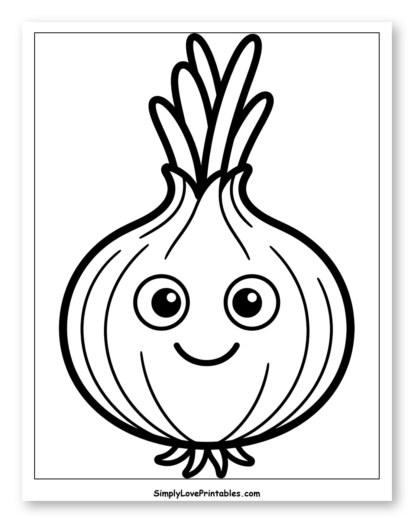Smiling Cartoon Onion with Sprouts Coloring Page for Toddlers