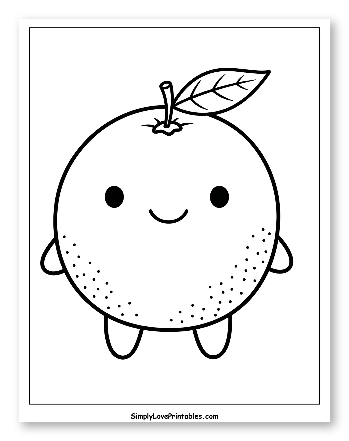 Smiling Cartoon Orange with Leaf Stem Coloring Sheet for Toddlers