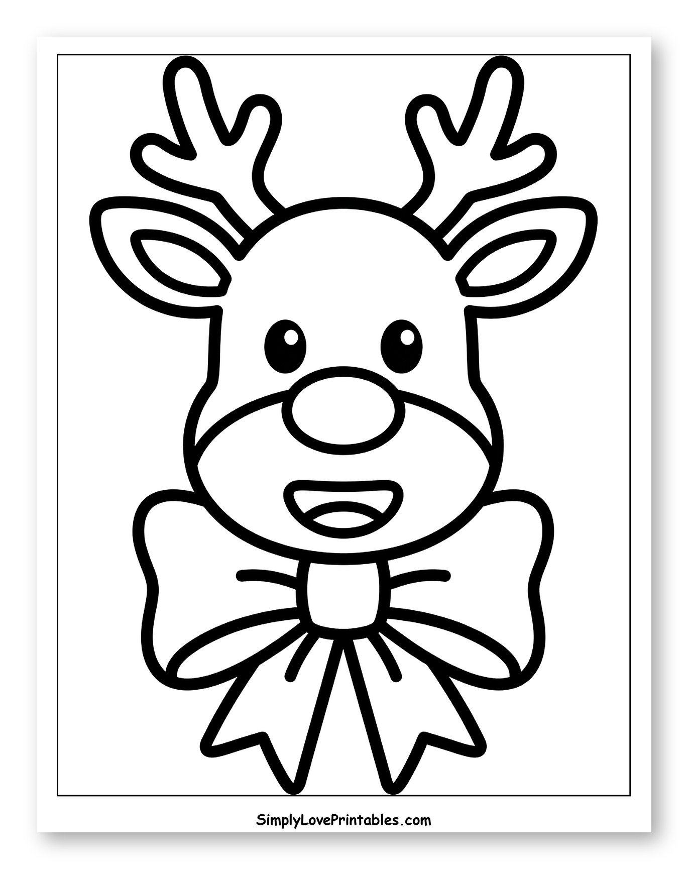 Smiling Cartoon Reindeer with a Festive Bow to Color for Toddlers