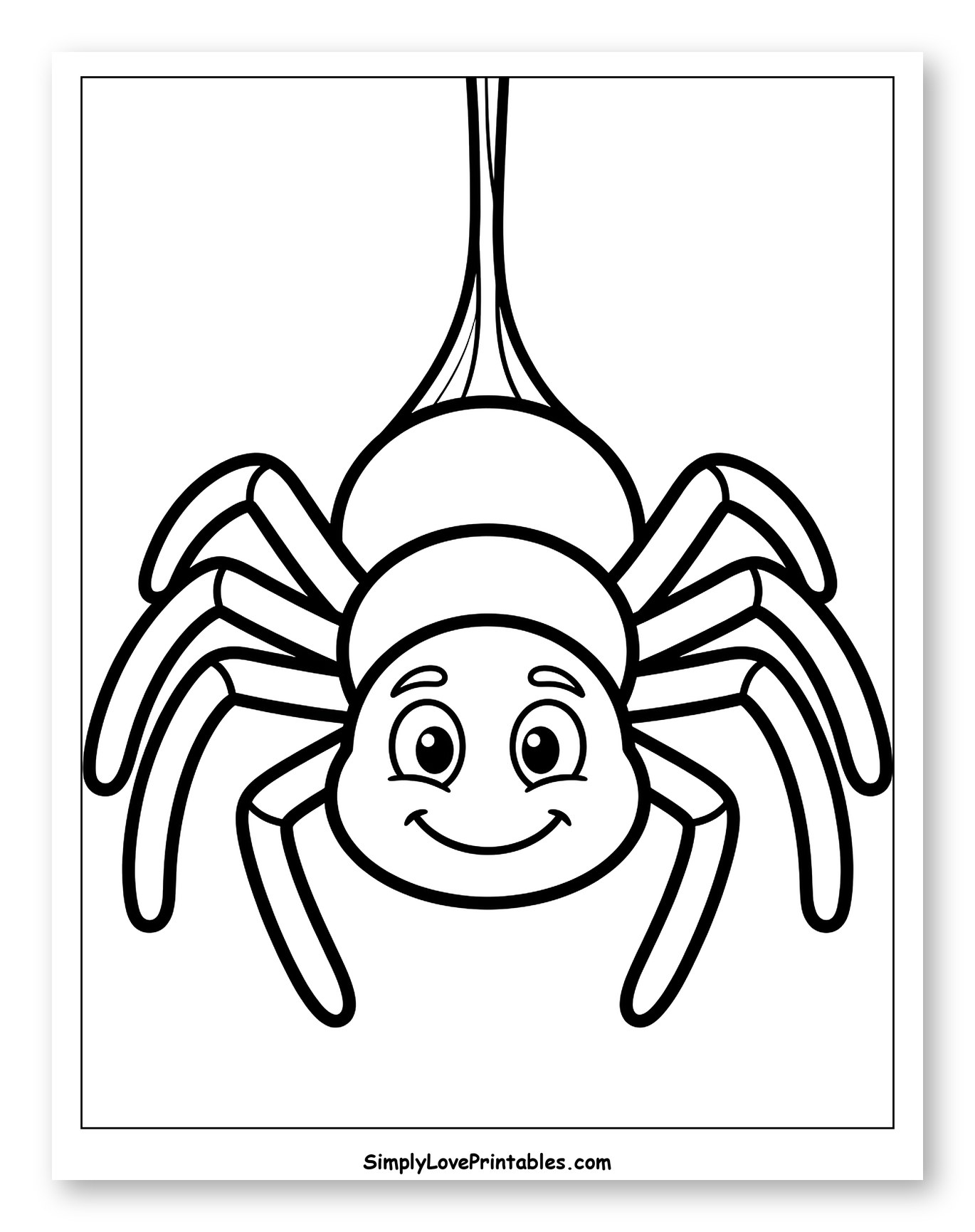 Smiling Cartoon Spider Hanging from Web