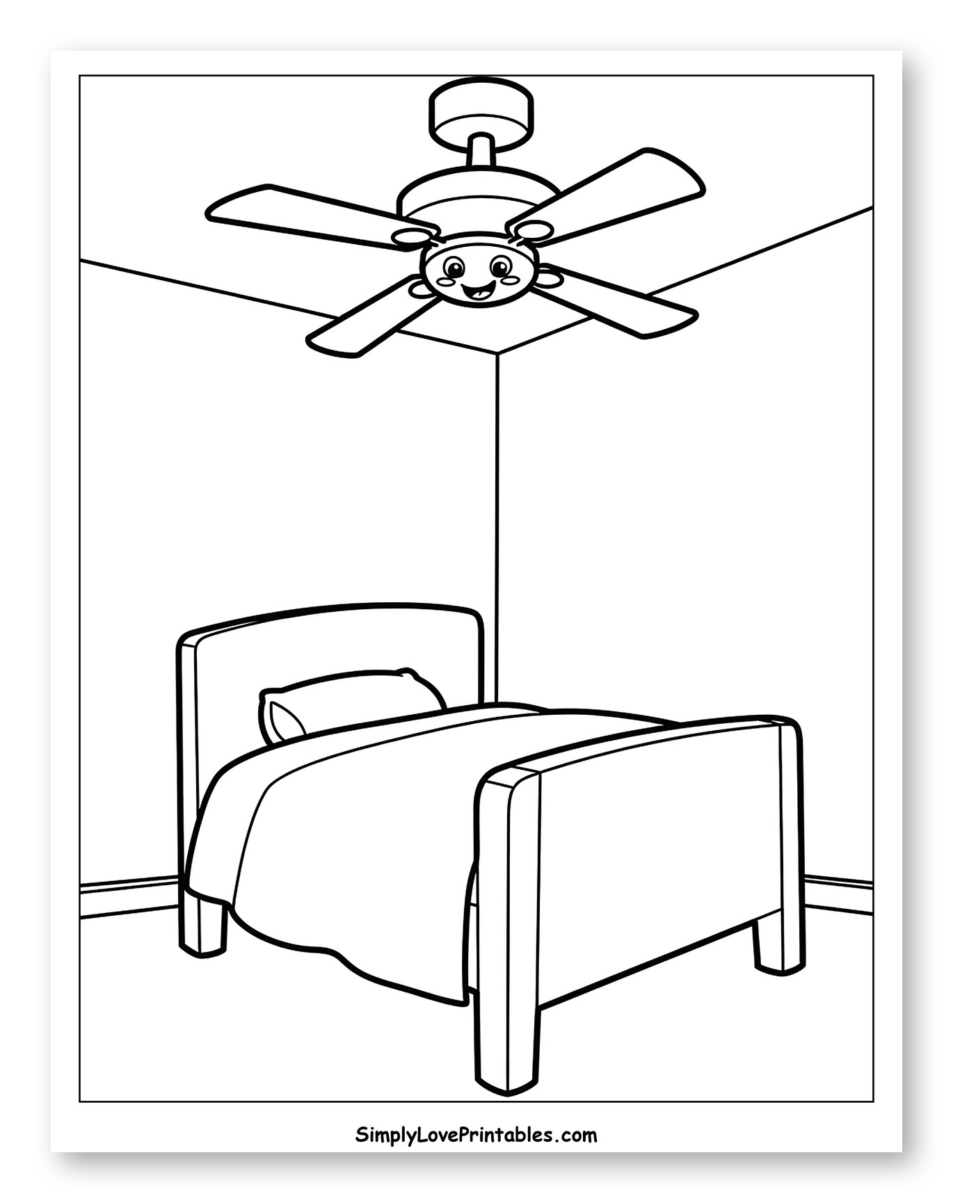 Smiling Ceiling Fan Above a Simple Bed