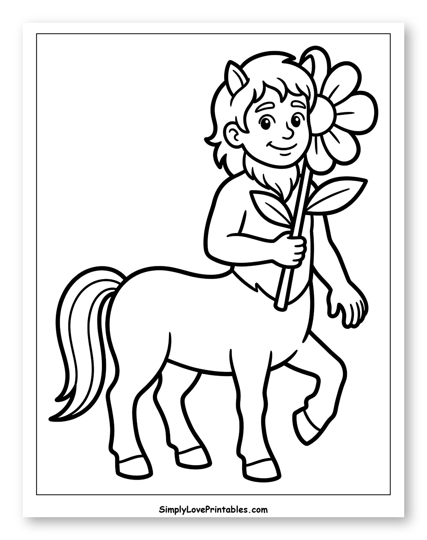 Smiling Centaur Child Holding a Flower