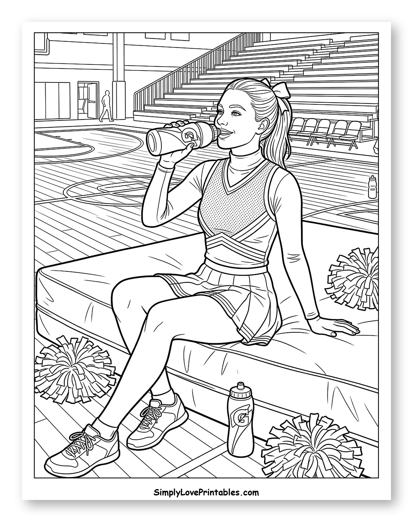 Smiling Cheerleader with Gatorade and Pom-Poms