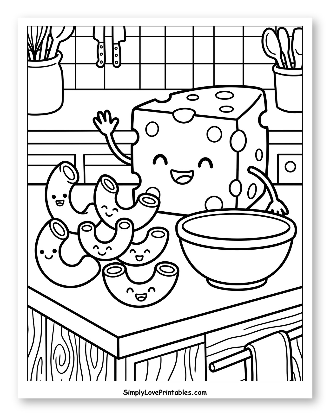 Smiling Cheese and Macaroni Noodles in Kitchen