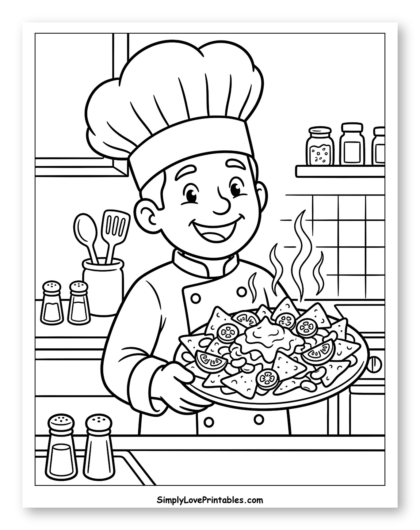 Smiling Chef Serving Steaming Nachos