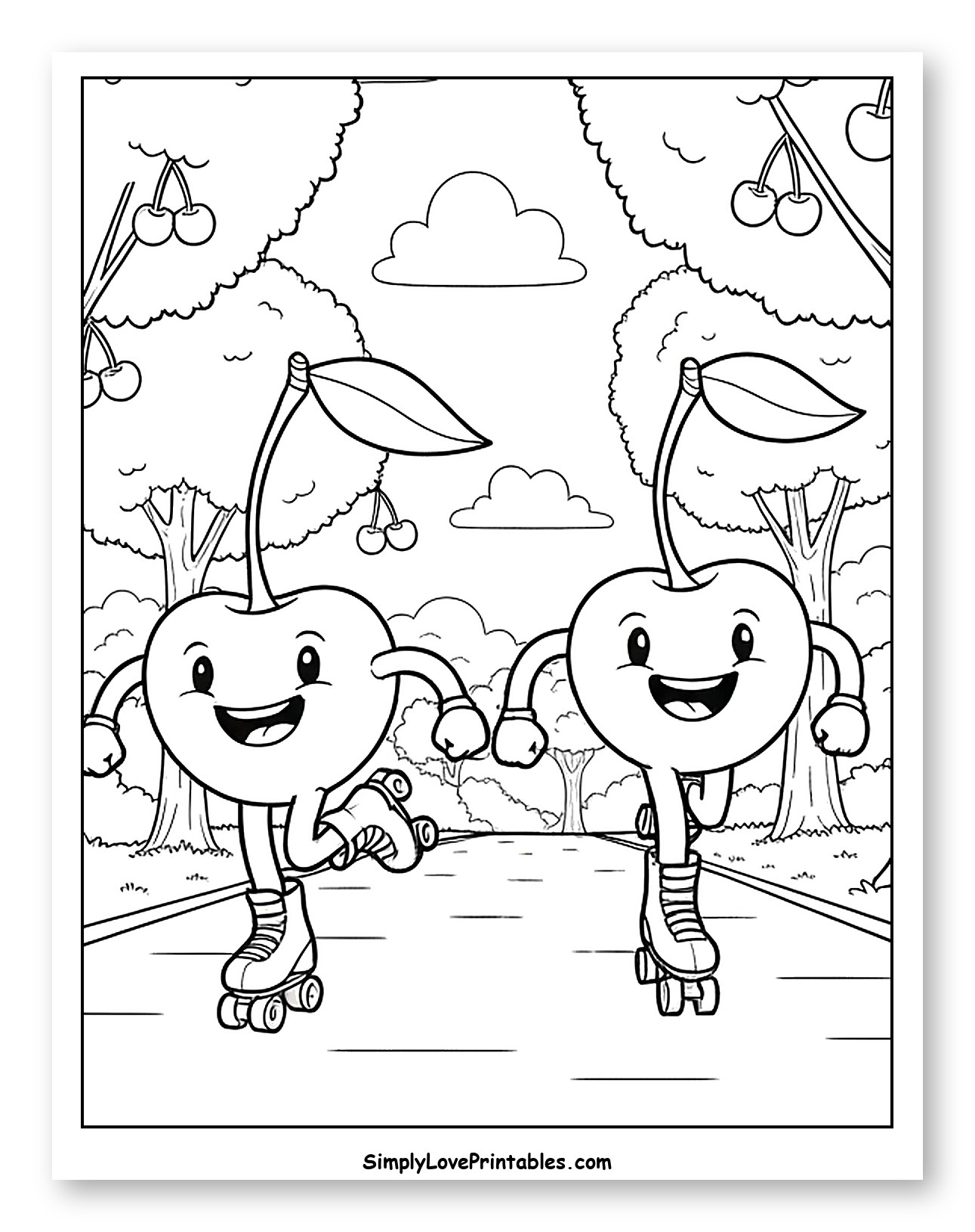 Smiling Cherries Roller Skating in a Park