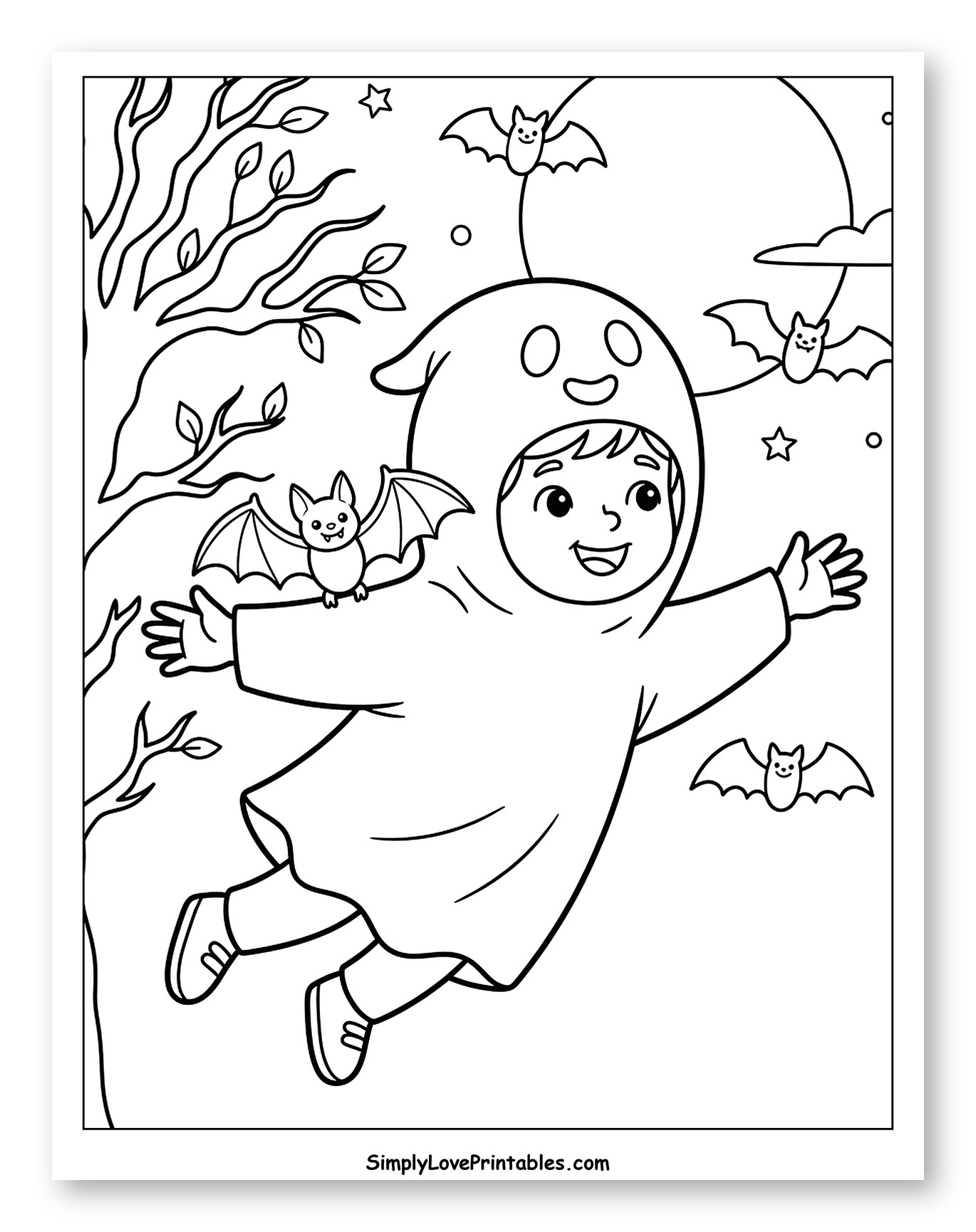 Smiling Child in Ghost Costume on Halloween