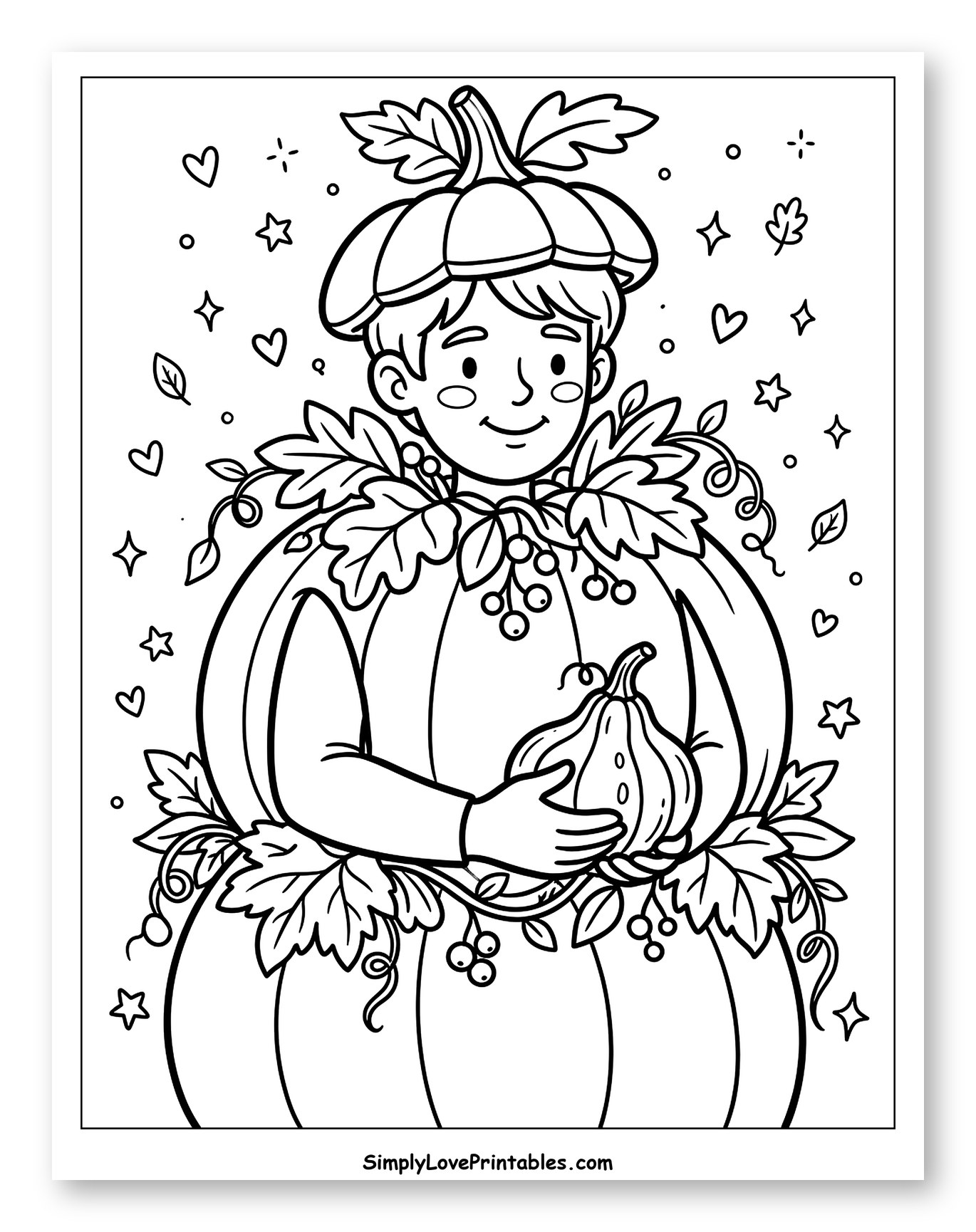 Smiling Child in Pumpkin Costume and Hat