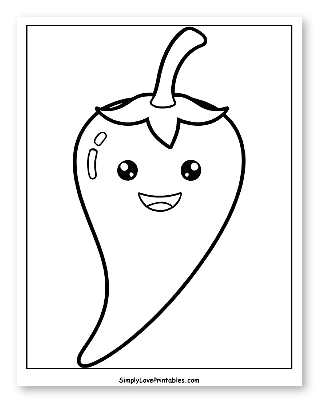 Smiling Chili Pepper with Kawaii Face to Color for Toddlers