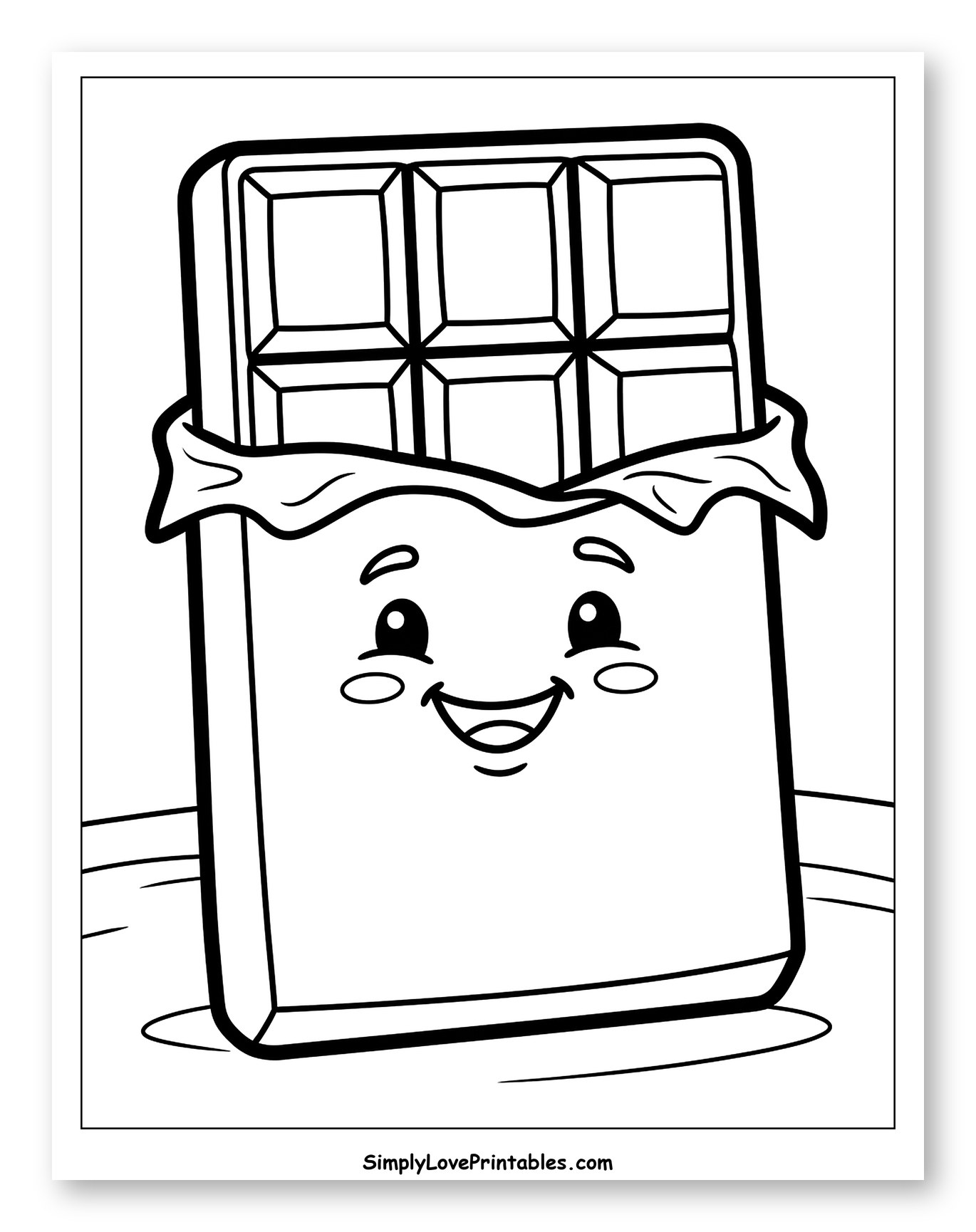 Smiling Chocolate Bar in Wrapper to Color for Toddlers