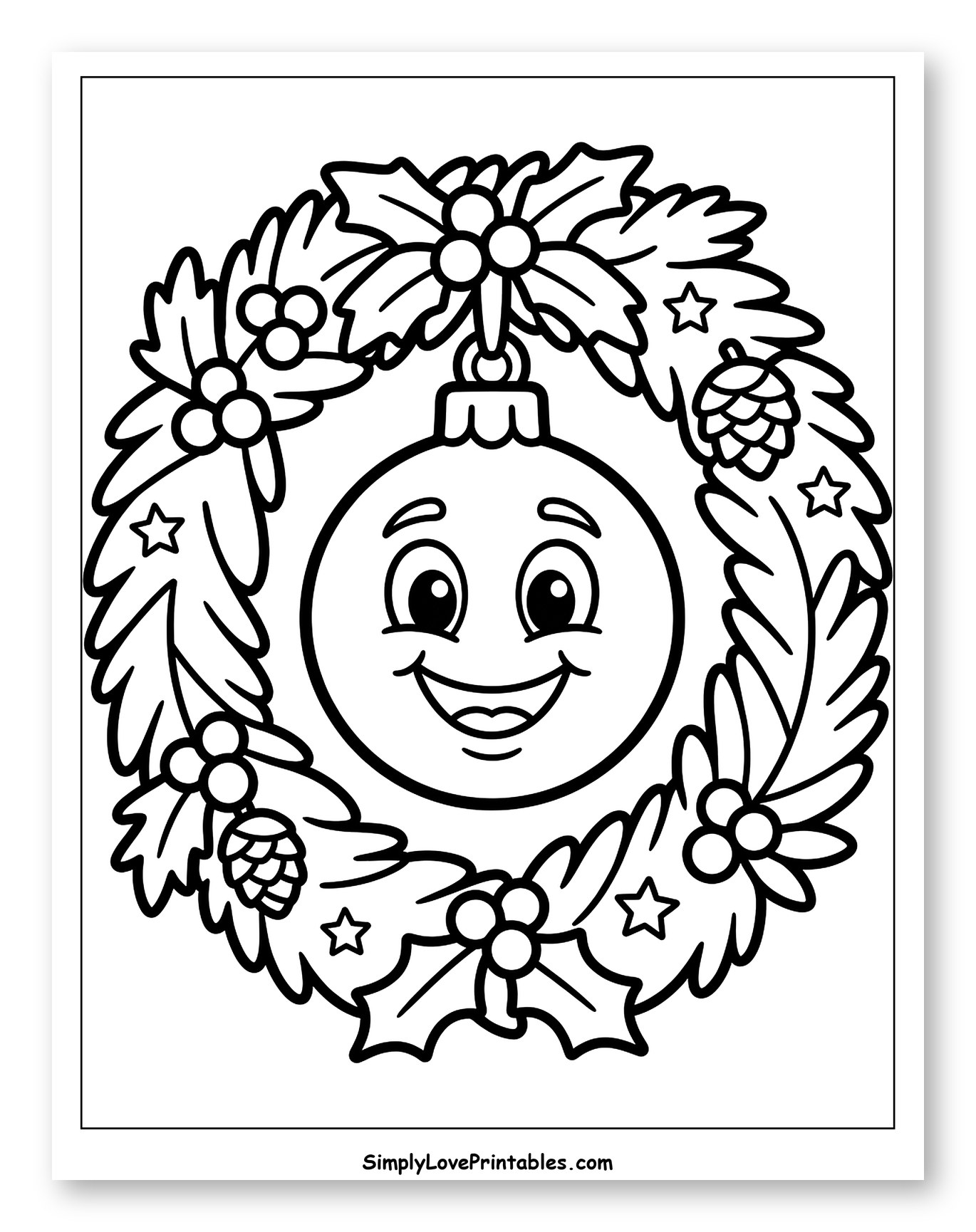Smiling Christmas Bauble in a Festive Wreath