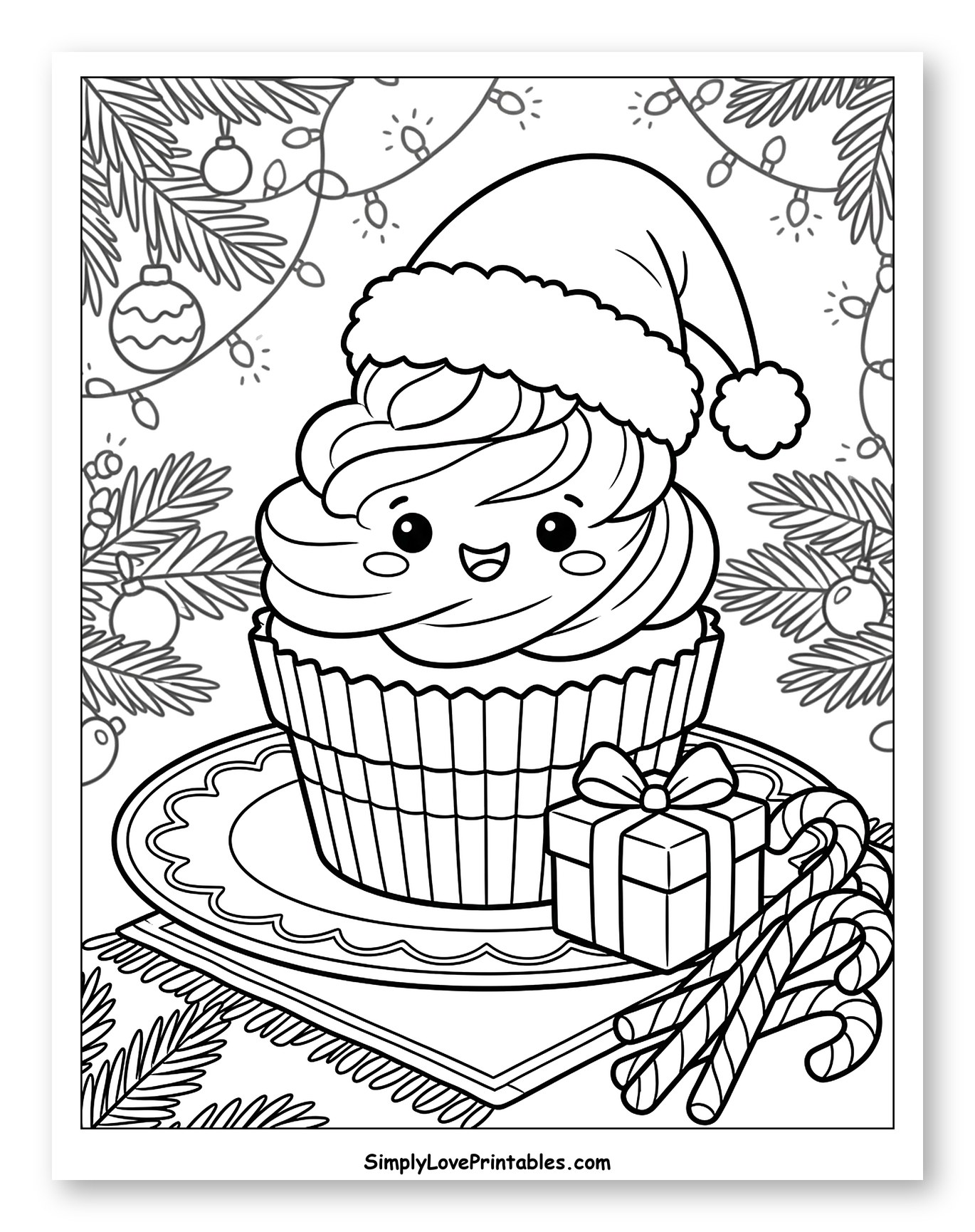 Smiling Christmas Cupcake with Presents and Candy Canes