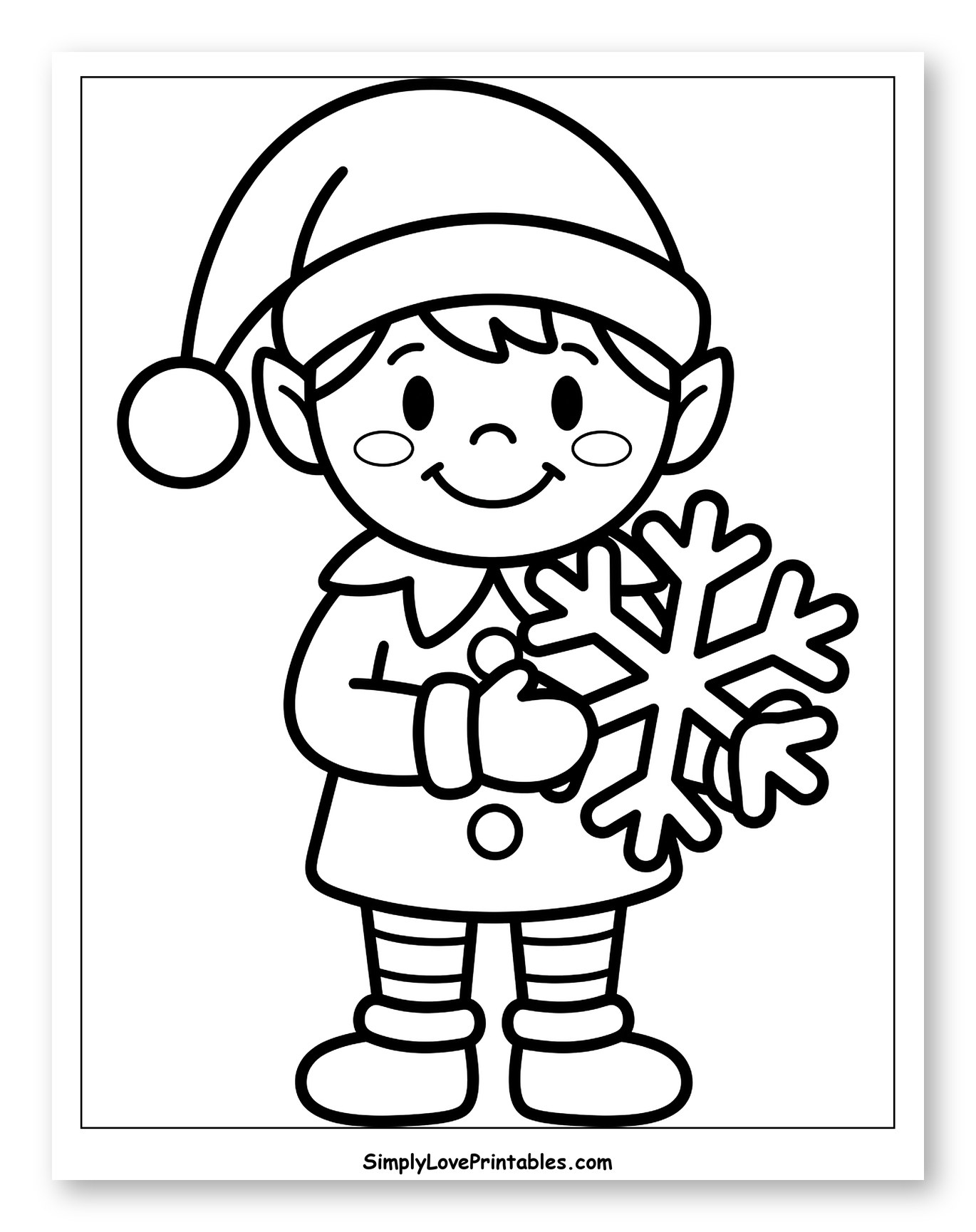 Smiling Christmas Elf Holding a Big Snowflake
