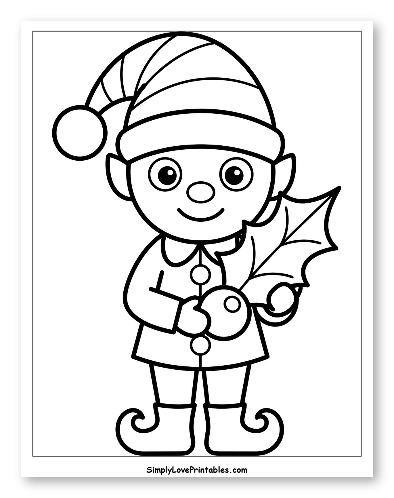 Smiling Christmas Elf Holding a Holly Leaf