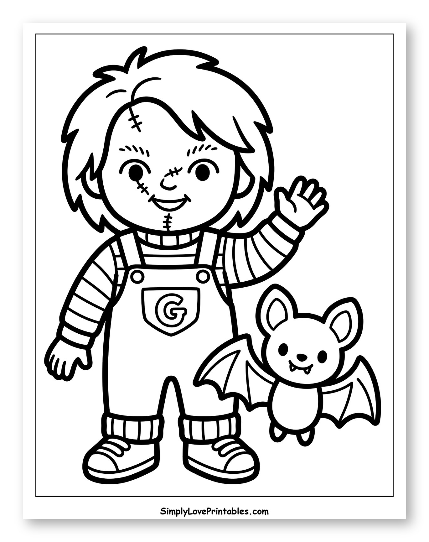 Smiling Chucky Doll with Bat Friend