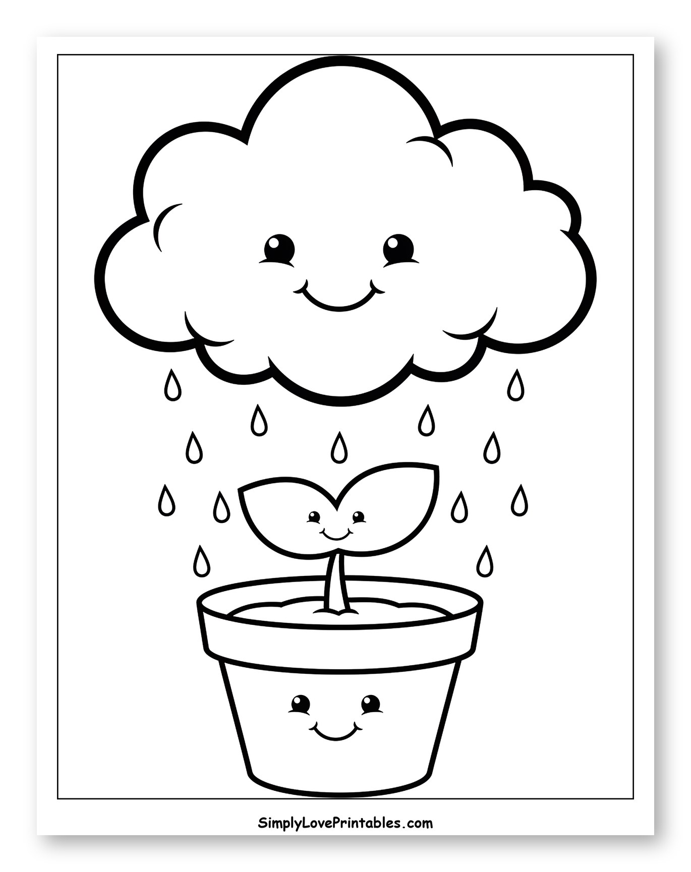 Smiling Cloud Raining on a Happy Seedling