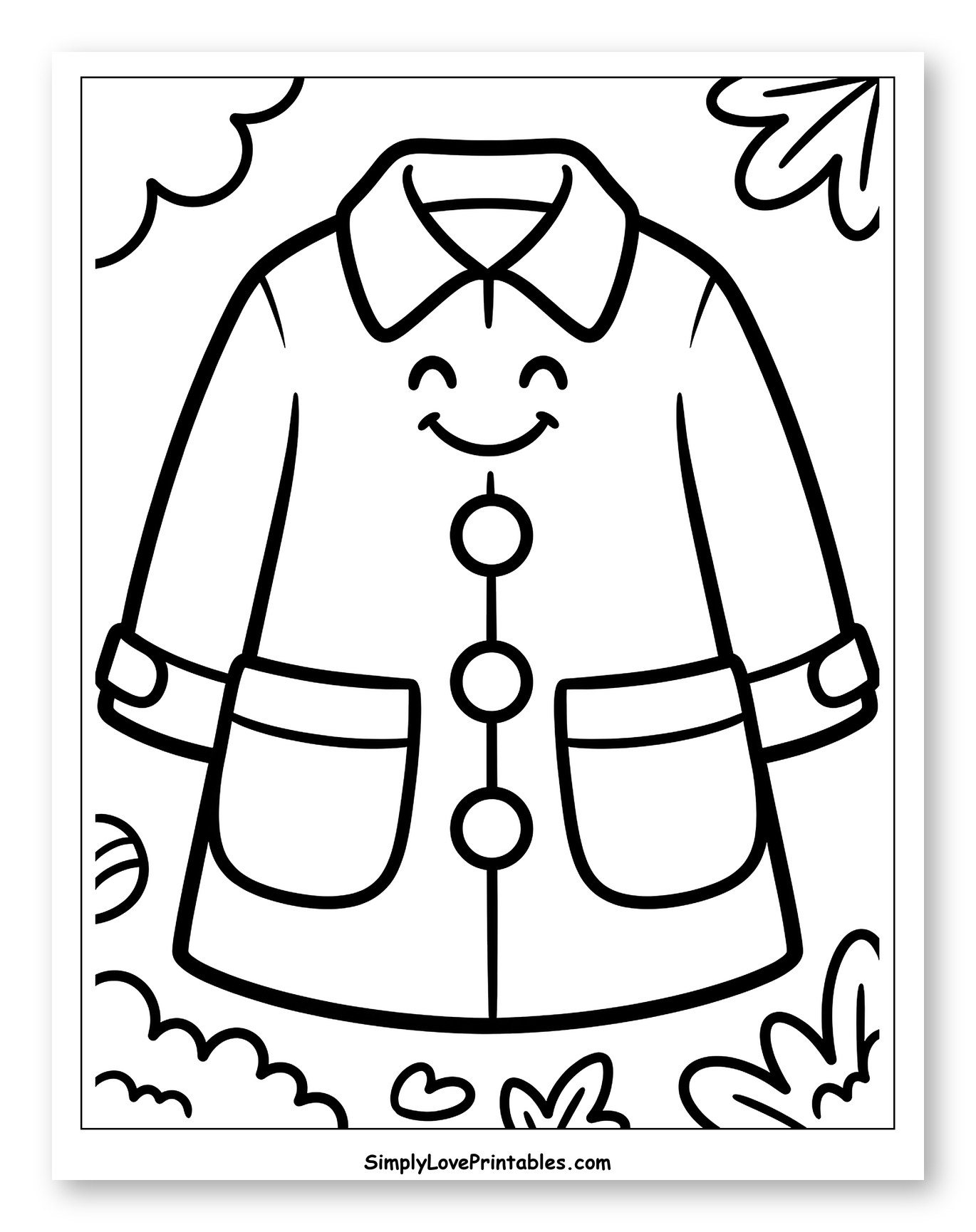 Smiling Coat with Autumn Leaves Coloring Sheet for Toddlers