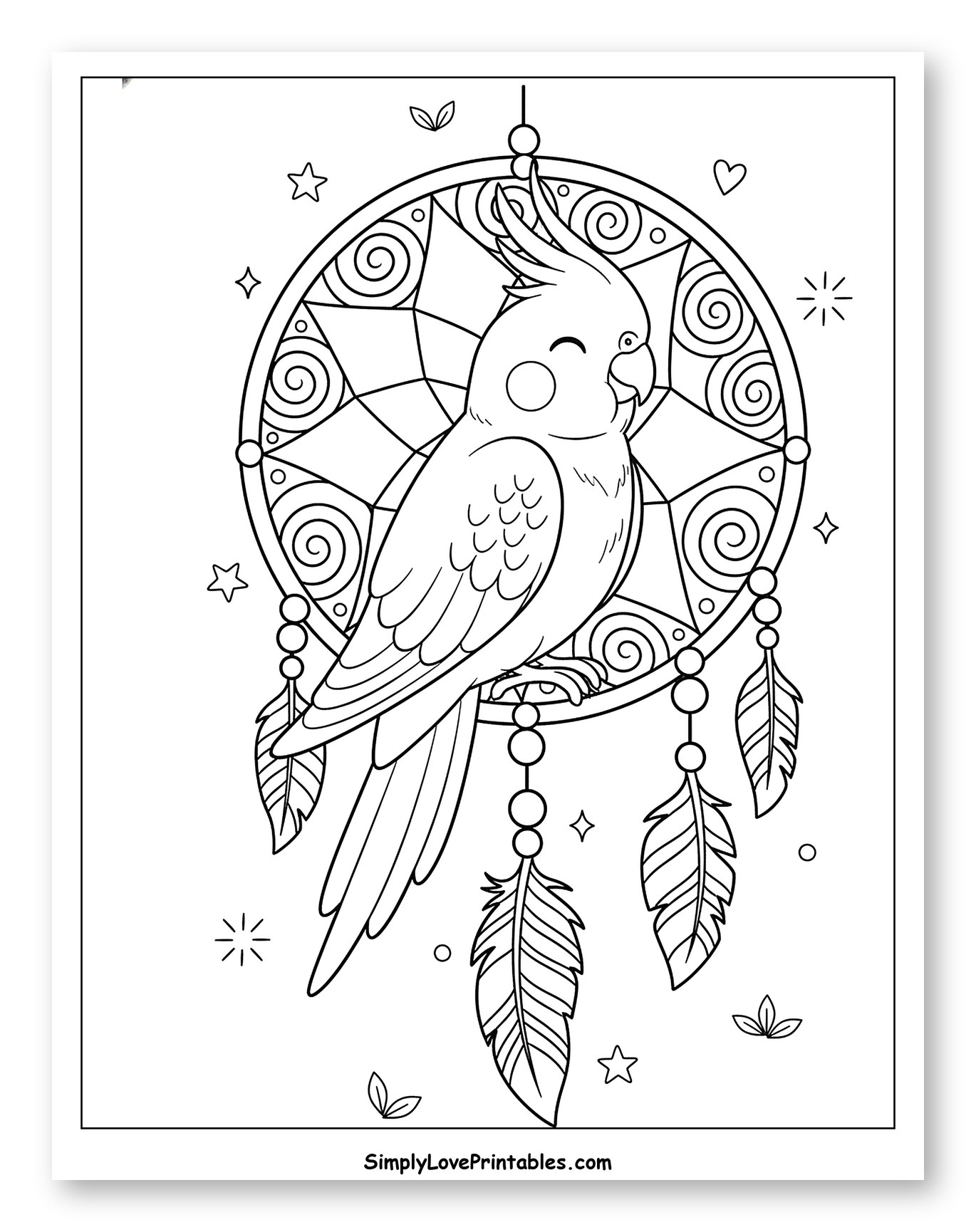 Smiling Cockatiel Perched on a Dreamcatcher