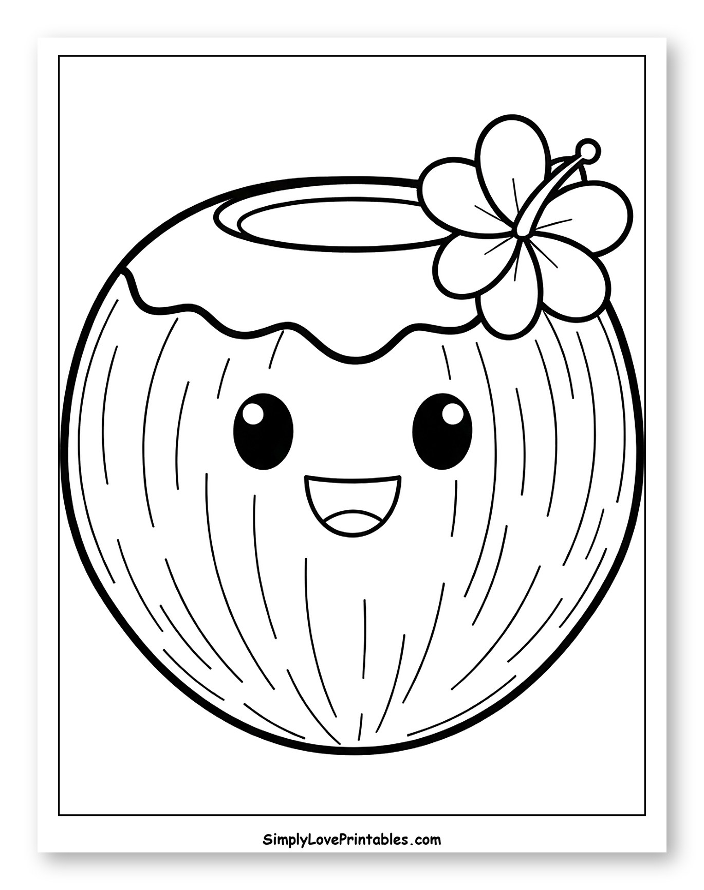 Smiling Coconut with Tropical Bloom