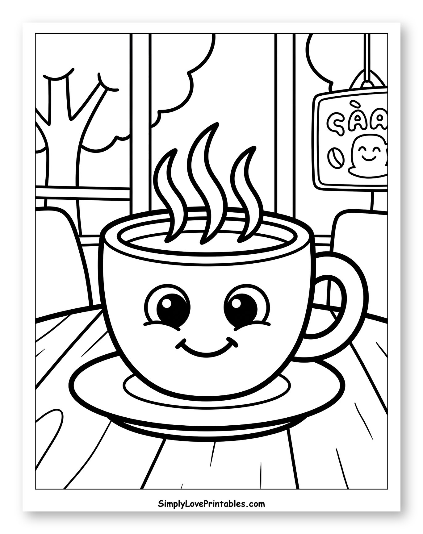 Smiling Coffee Cup in a Cafe Window