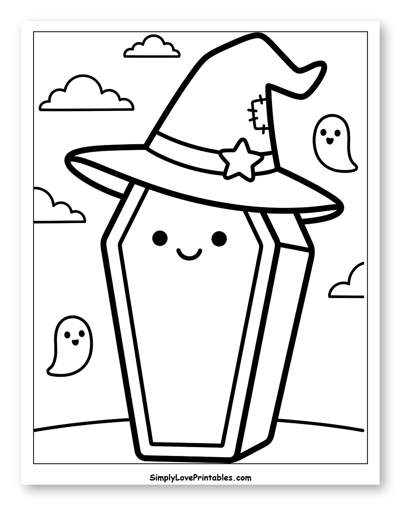 Smiling Coffin Wearing a Witch Hat