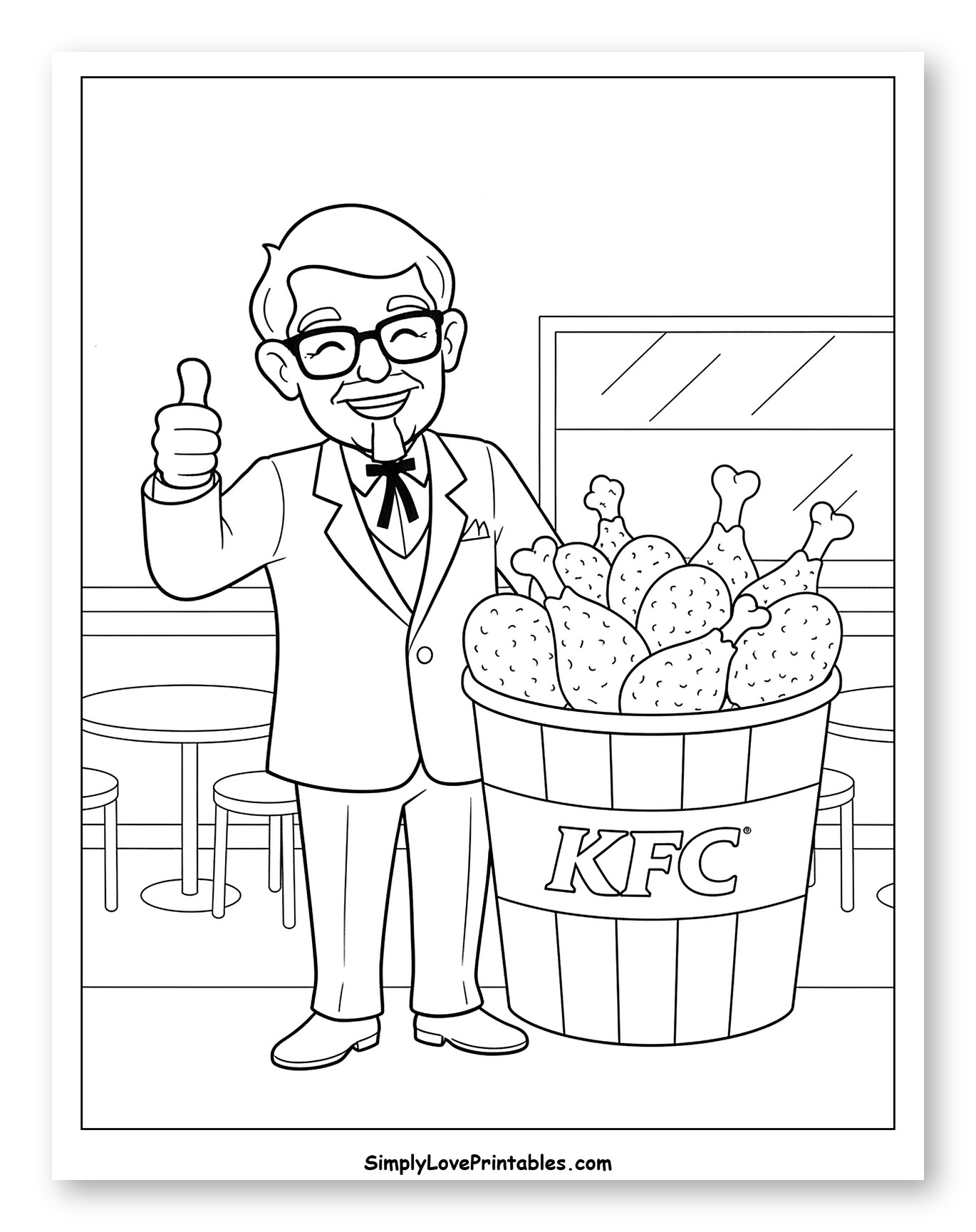 Smiling Colonel Sanders and Giant Fried Chicken Bucket