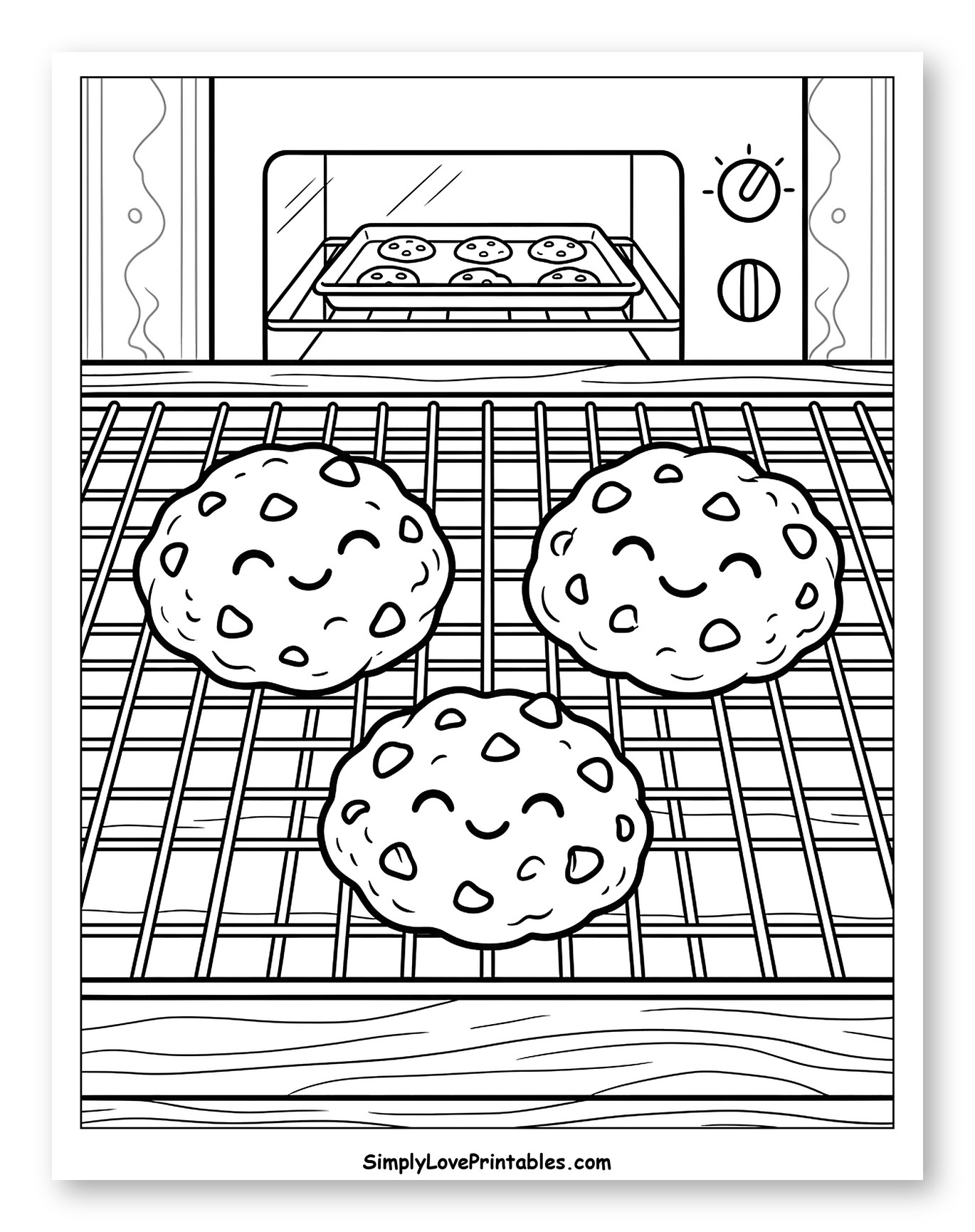 Smiling Cookies on a Cooling Rack Coloring Sheet for Kids