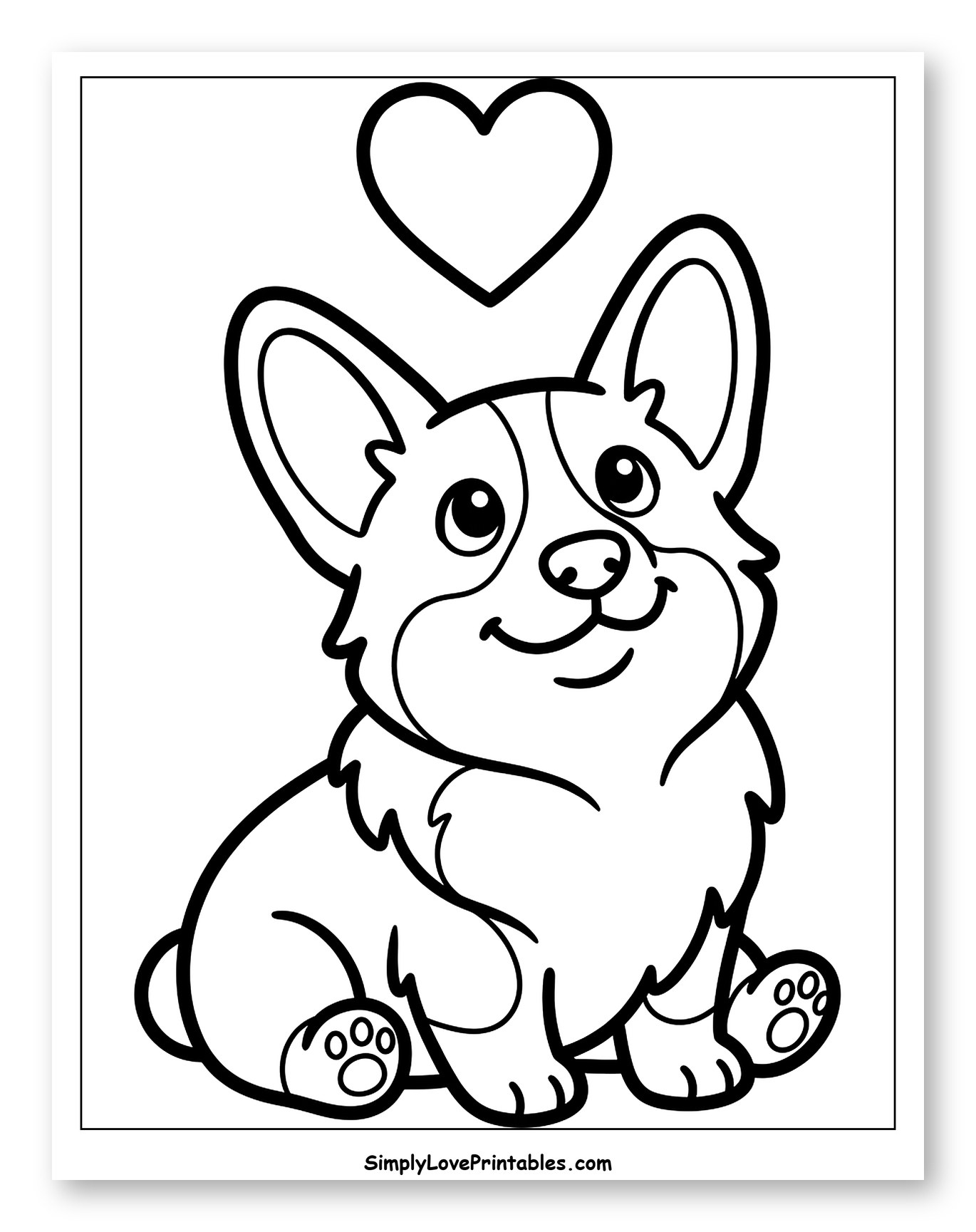Smiling Corgi Puppy with Heart Outline