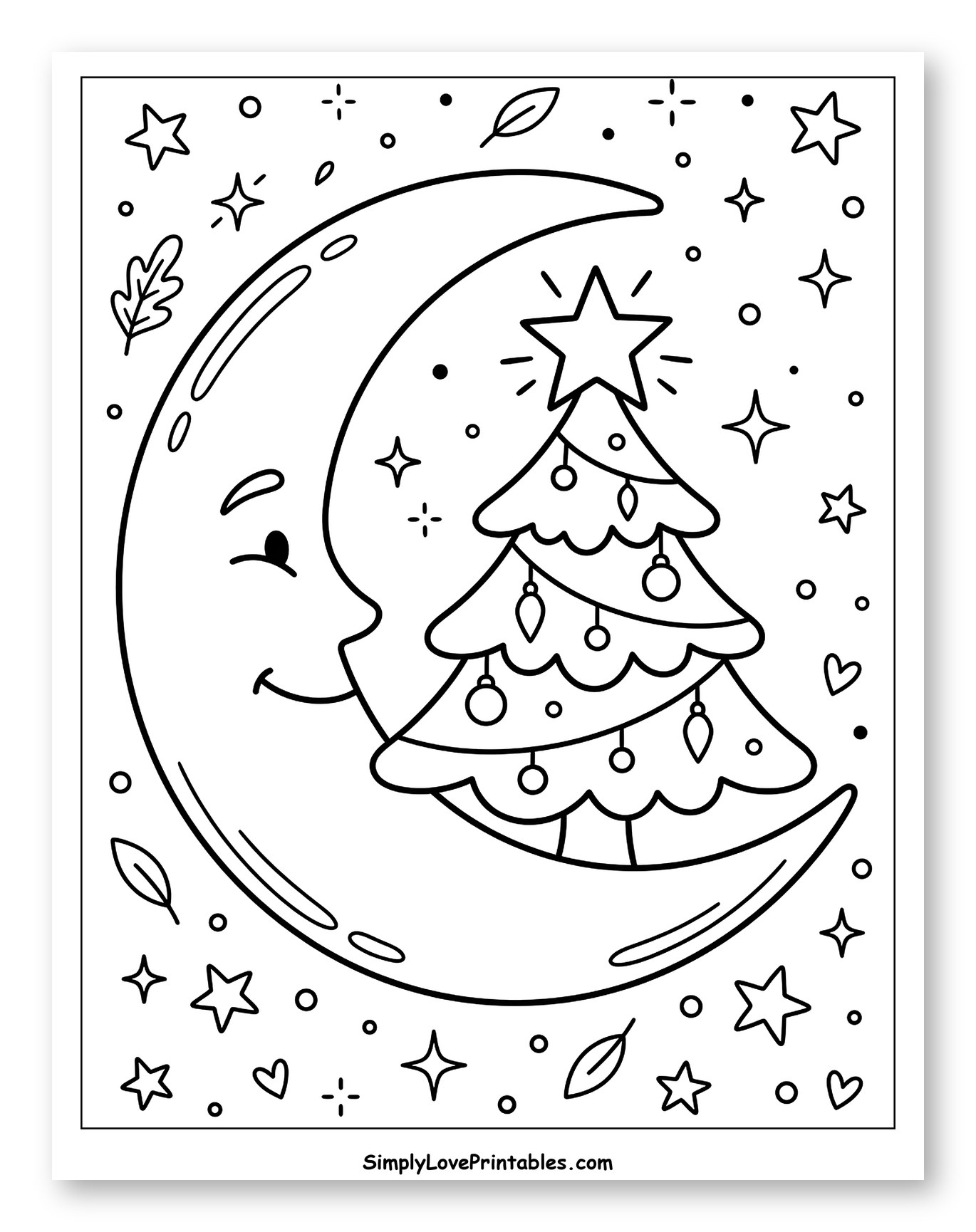 Smiling Crescent Moon and Christmas Tree