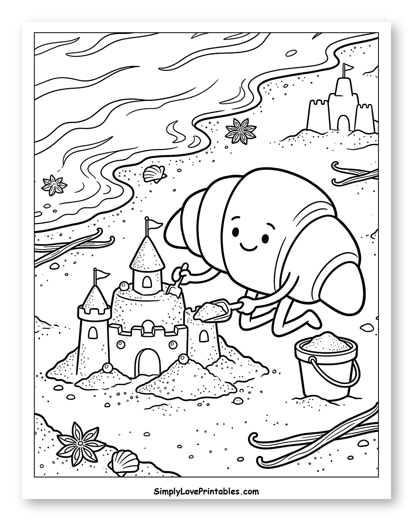 Smiling Croissant Building a Sandcastle