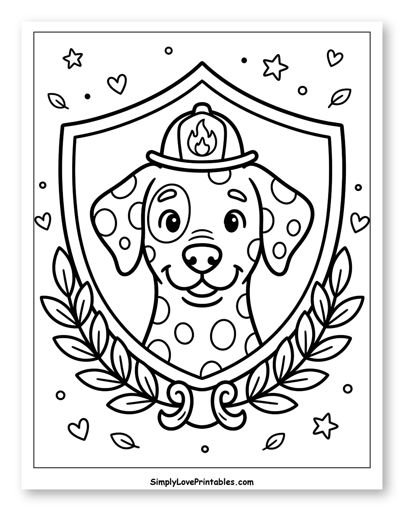 Smiling Dalmatian Firefighter in a Shield Emblem