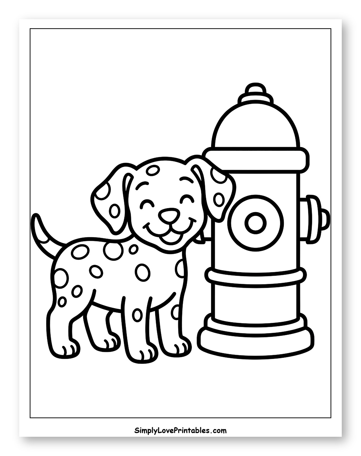 Smiling Dalmatian Puppy by a Fire Hydrant