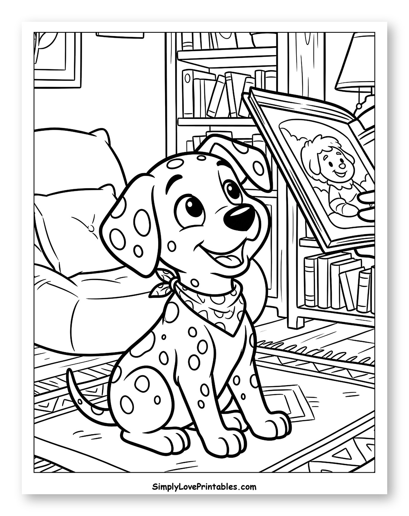 Smiling Dalmatian Puppy Listening to Story